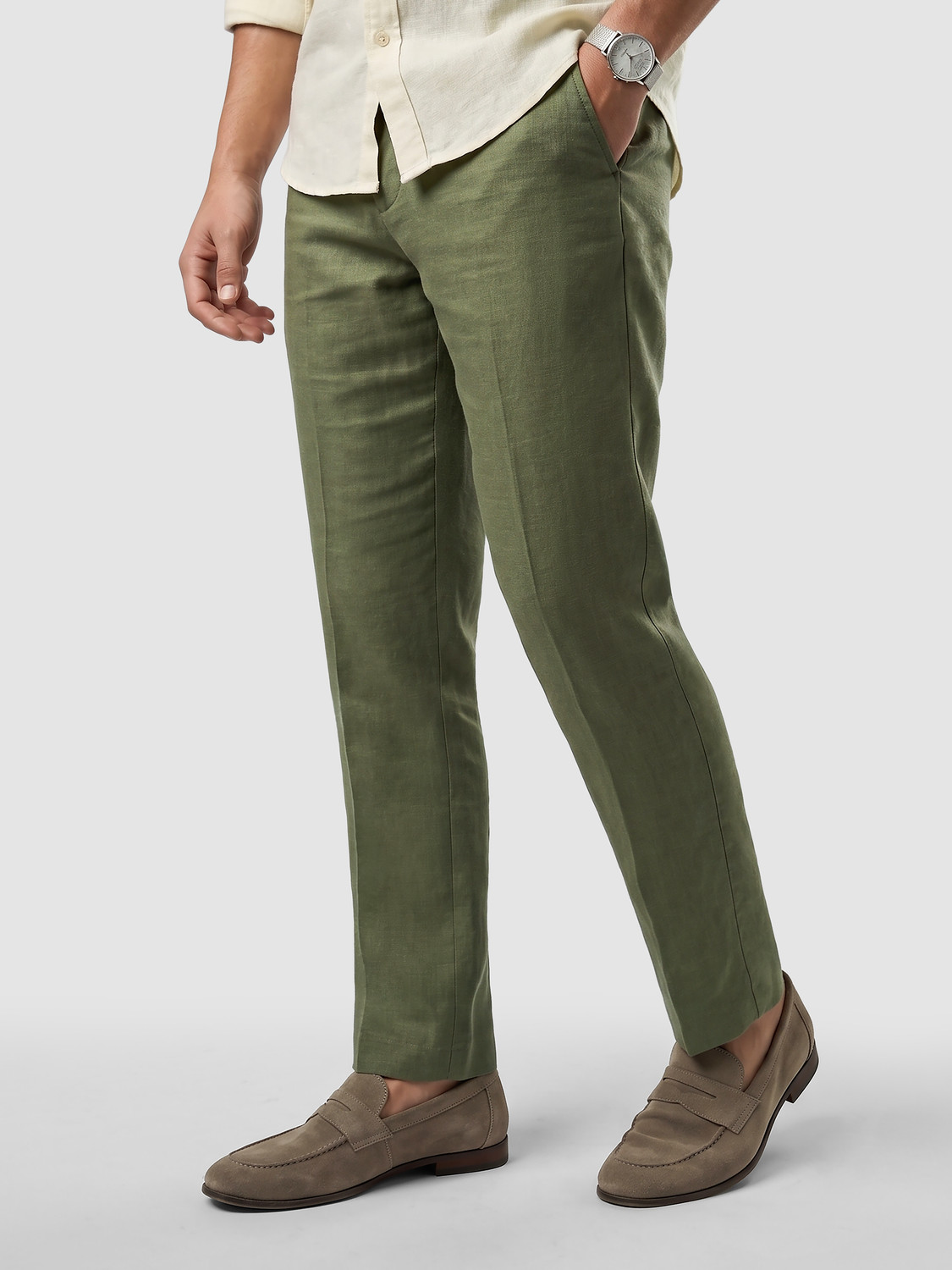 Image of BEYOUNG Straight Fit Men Green Trousers