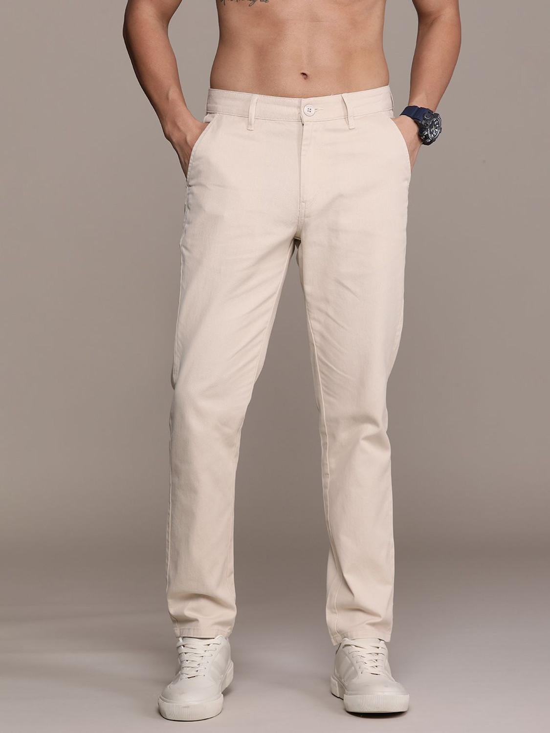 Image of Roadster Regular Fit Men Beige Trousers