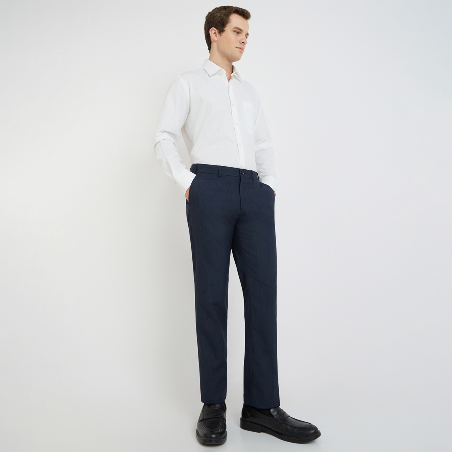 Image of Raymond Slim Fit Men Dark Blue Trousers
