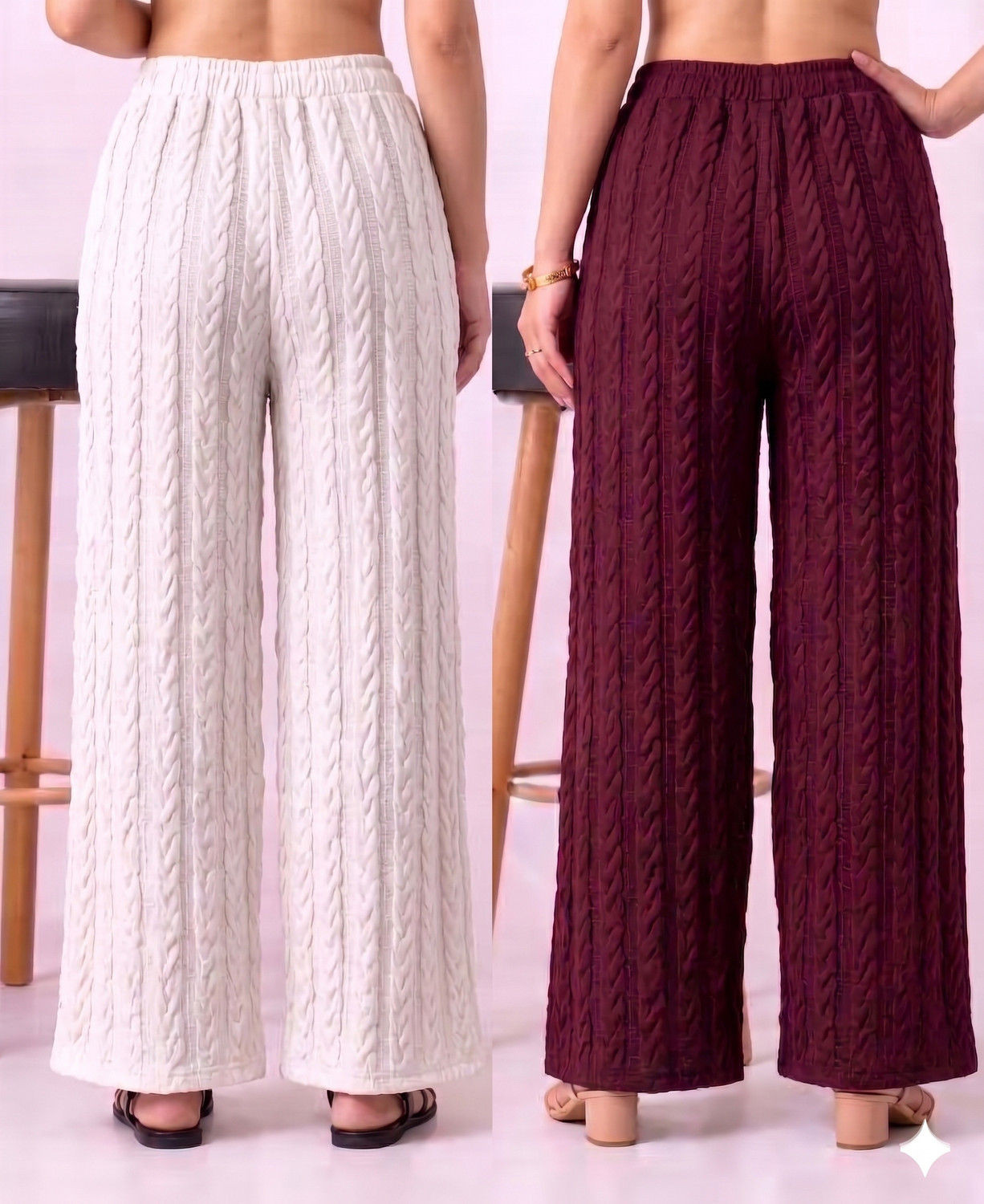 Image of SHIFAFASHIONN Straight Fit, Loose Fit Women White, Maroon Trousers