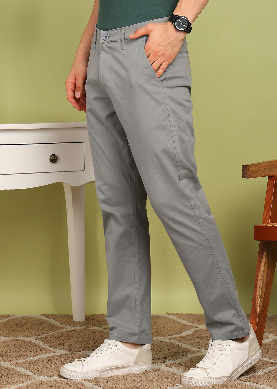 Image of PROVOGUE Slim Fit Men Grey Trousers