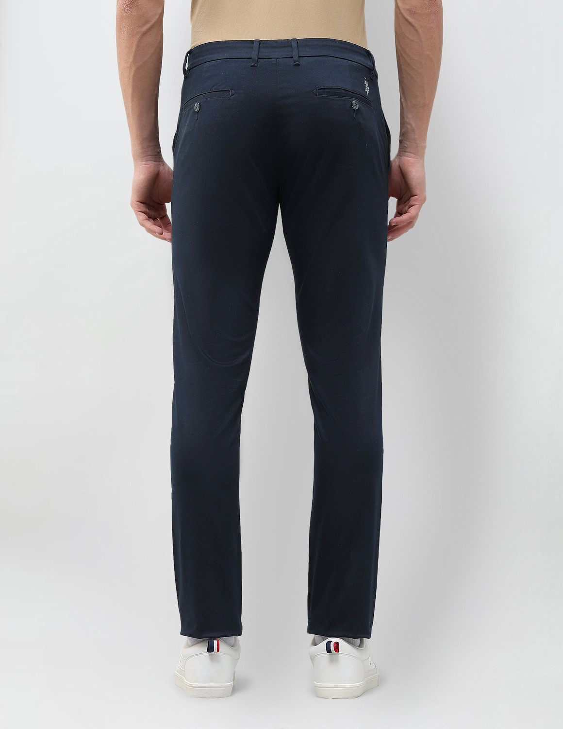 Image of U.S. POLO ASSN. Men Slim Fit Blue Pure Cotton Trousers