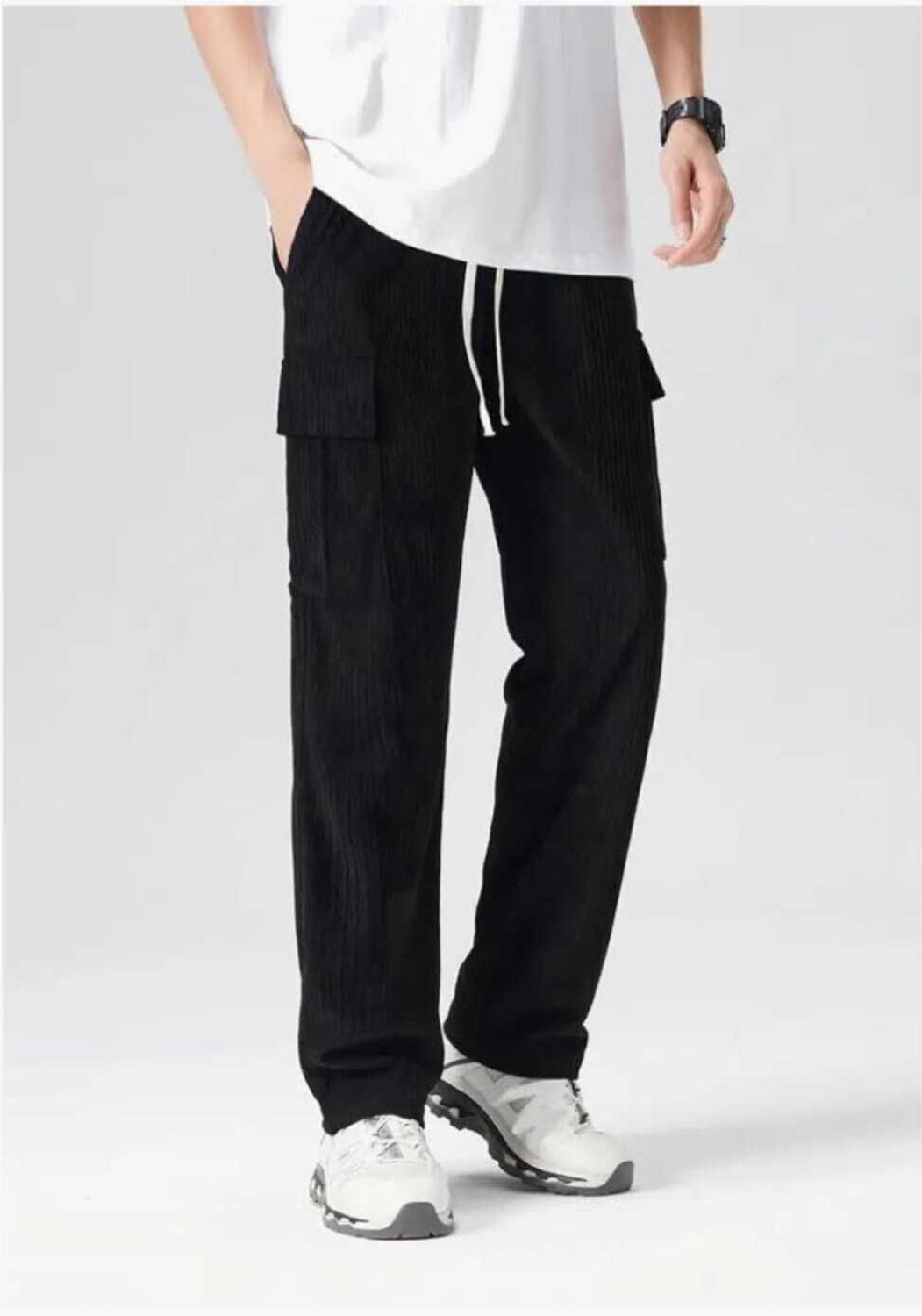 Image of ynam Loose Fit Men Black Trousers
