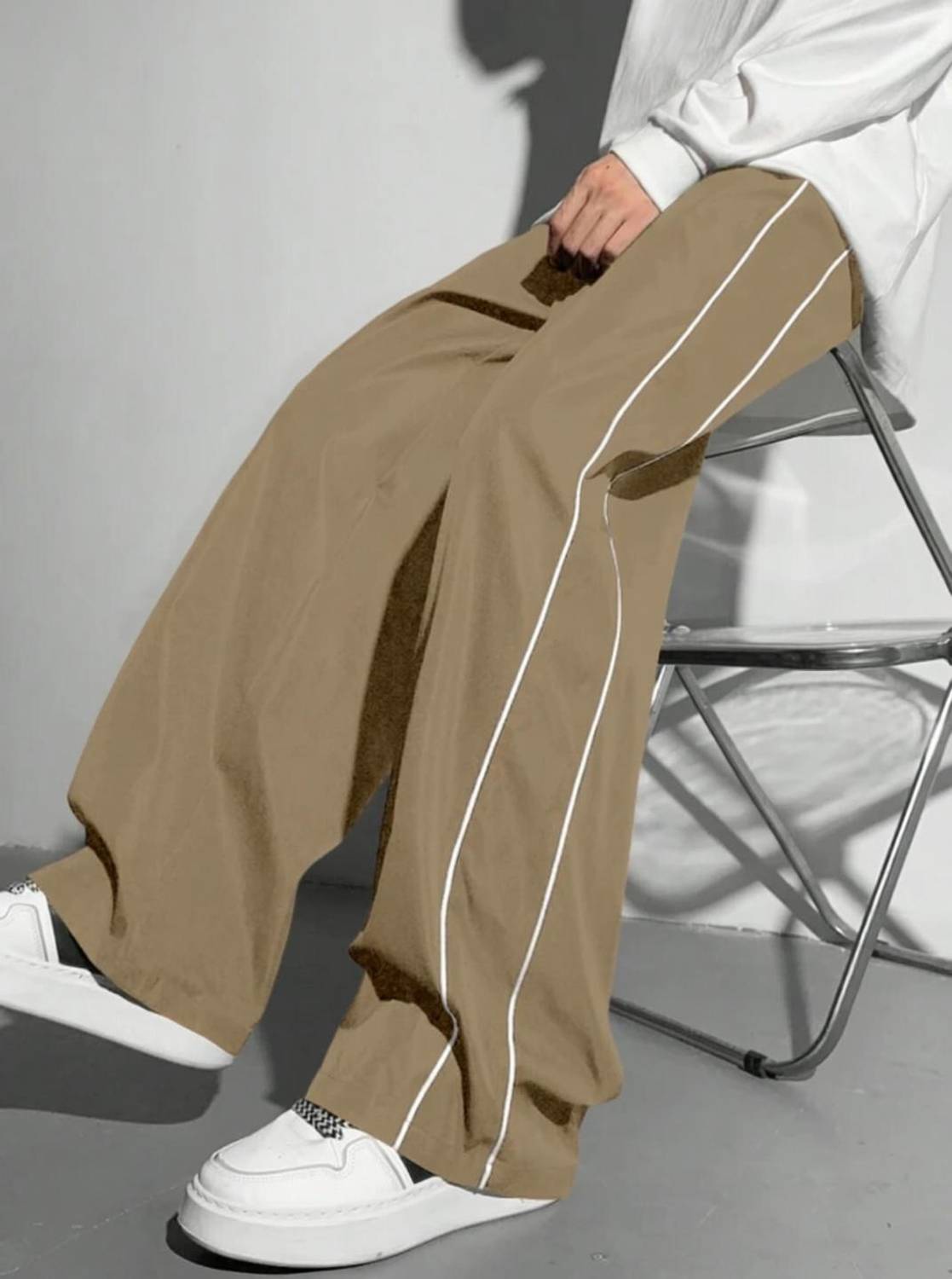 ColorMeGorgeous Men Gold Striped Track Pants - Image 1