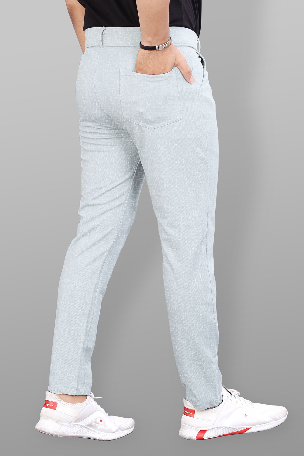 Image of COMBRAIDED Slim Fit Men Grey Trousers