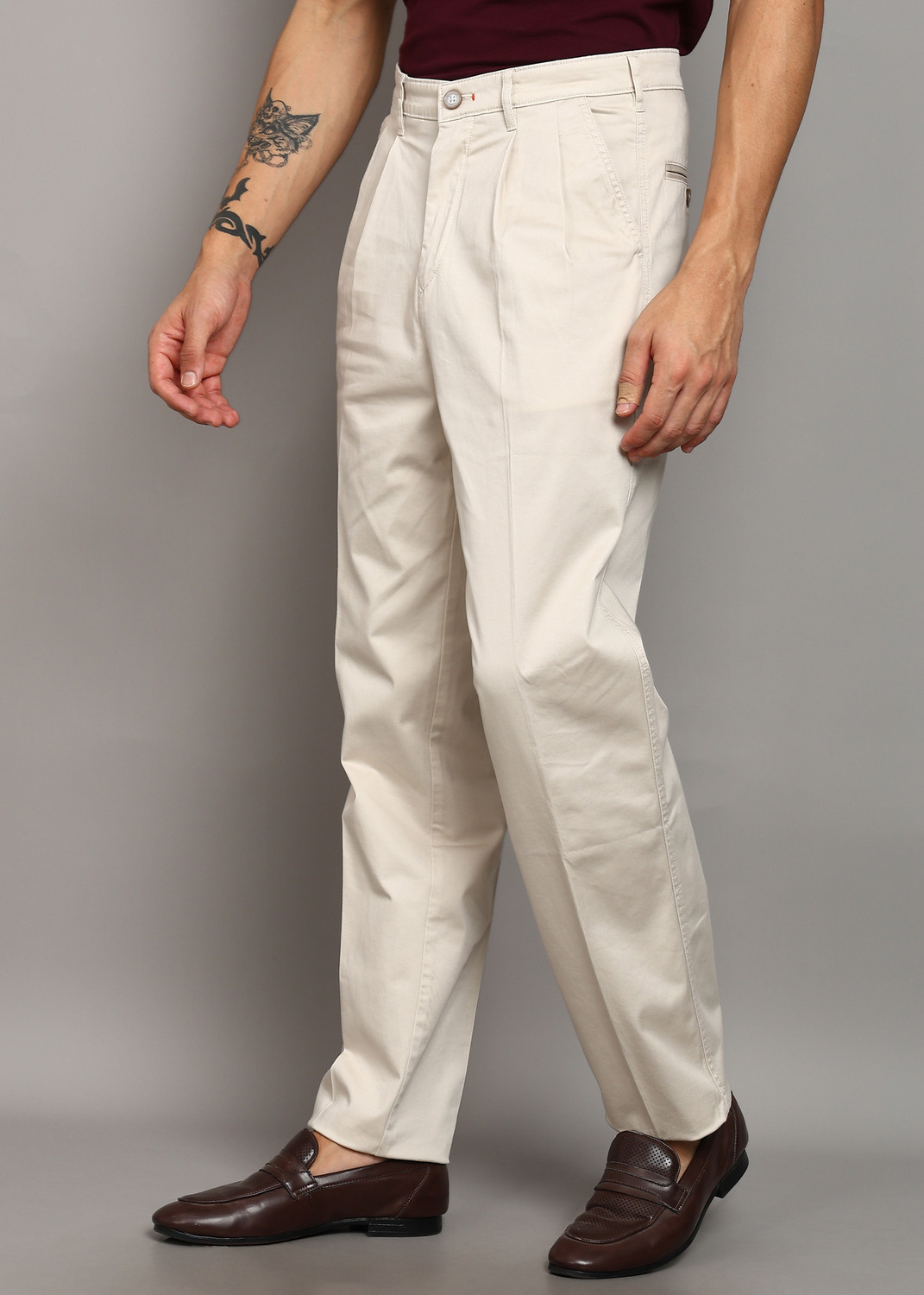 Image of KILLER Men Athletic Fit Cream Cotton Blend Trousers