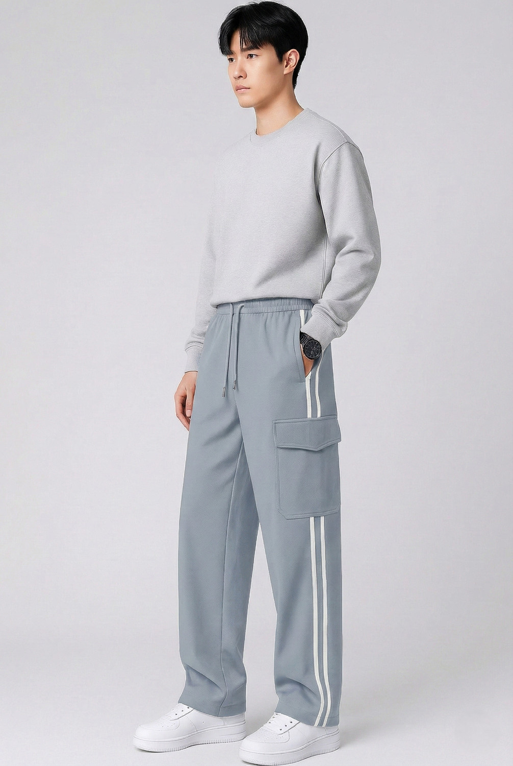 Image of COMBRAIDED Self Design Men Silver Track Pants