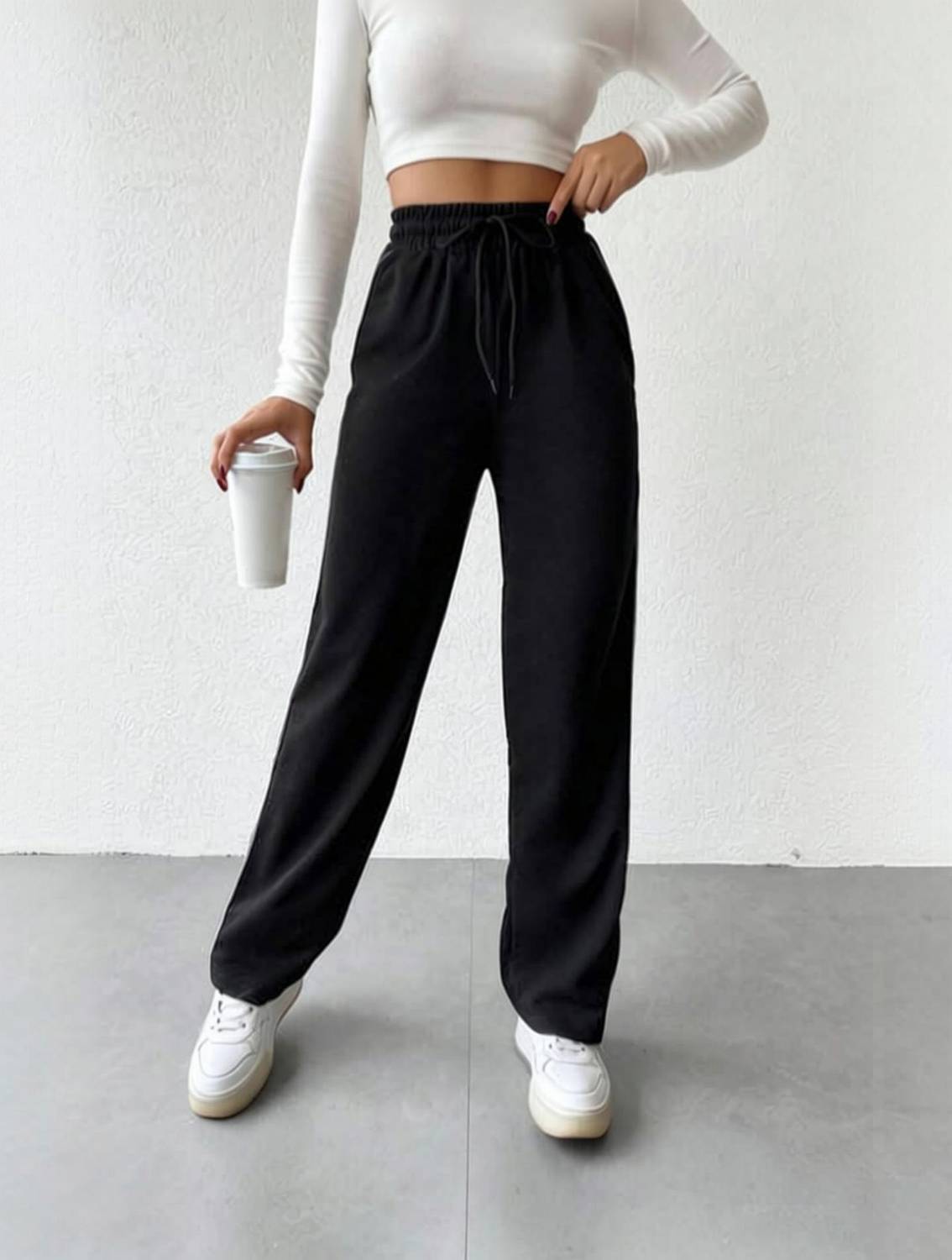 Littlecub Loose Fit Boys & Girls Black Trousers