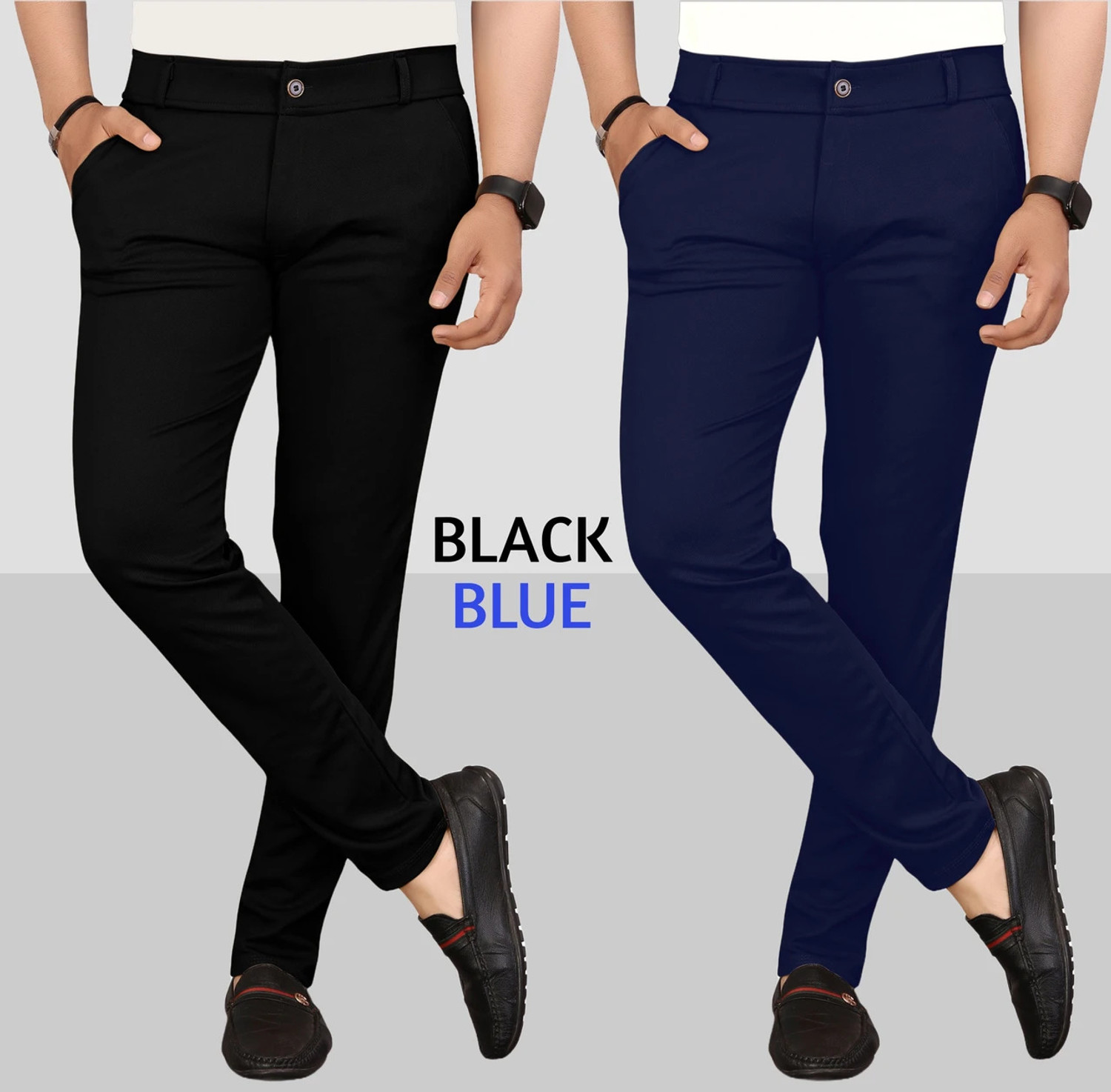 Image of AROXRA Slim Fit Men Black Trousers