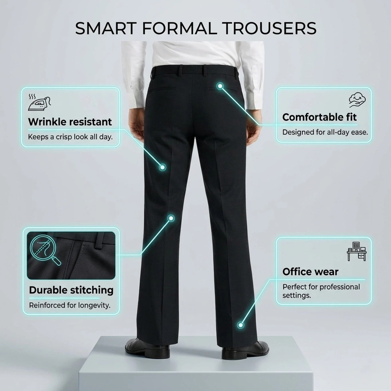 Image of LOVRIN Straight Fit Men Black Trousers