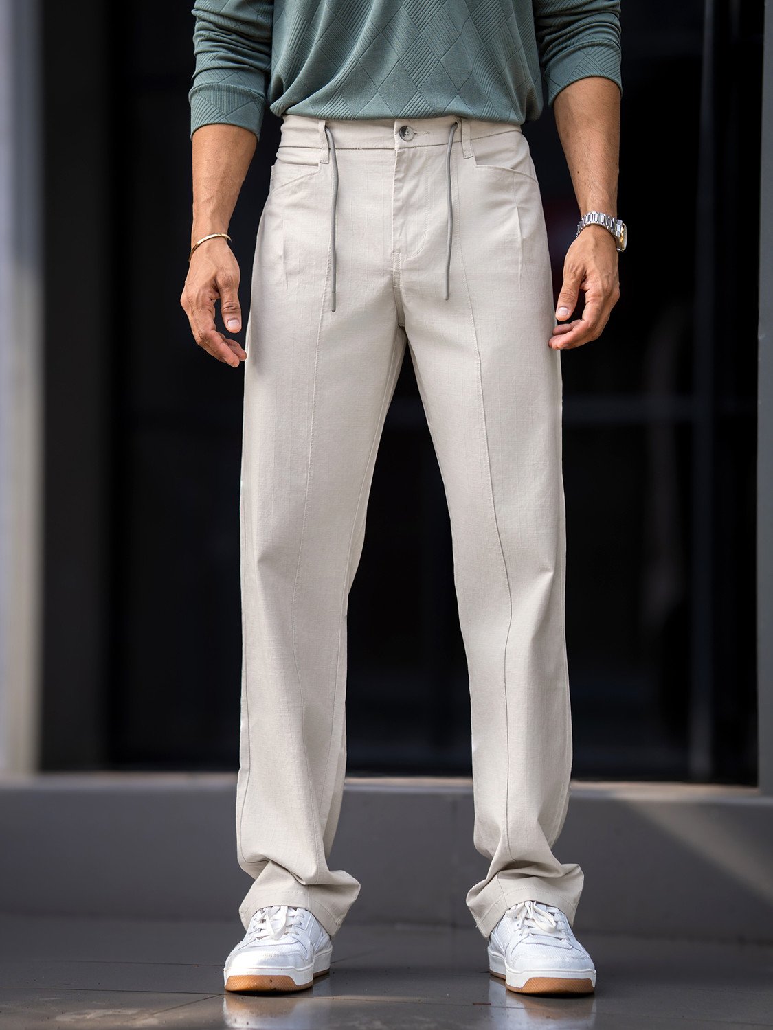 Image of MANIAC Regular Fit Men Beige Trousers