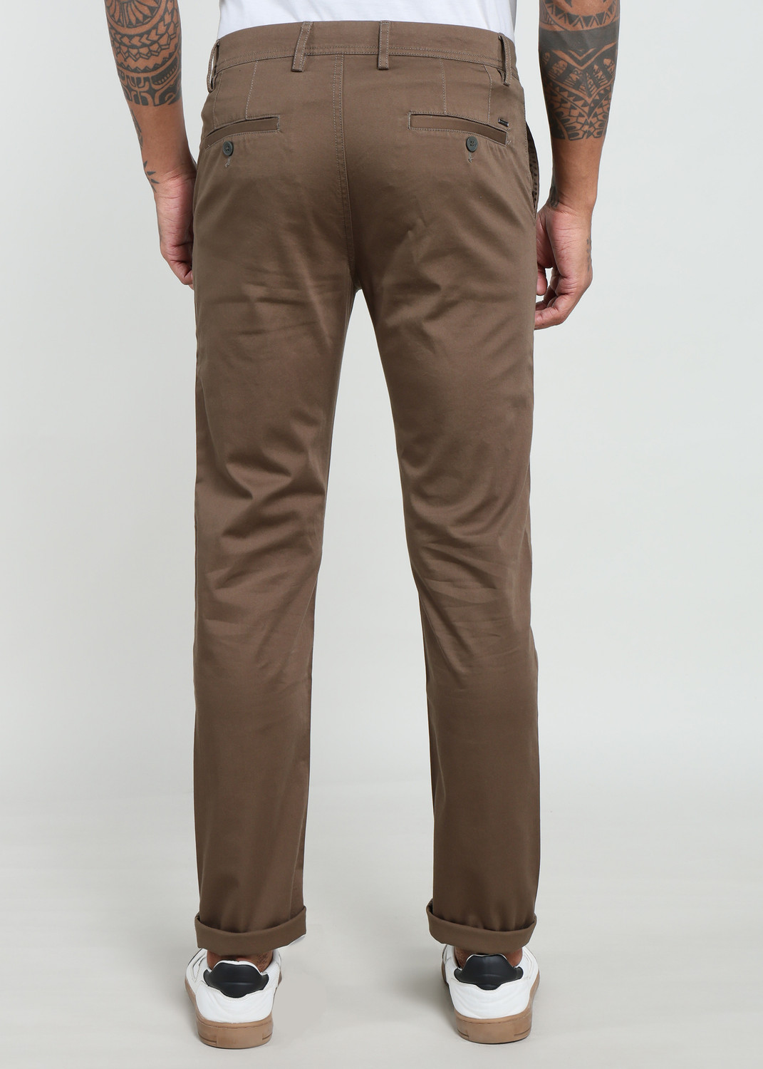 Image of PETER ENGLAND Men Relaxed Green Pure Cotton Trousers