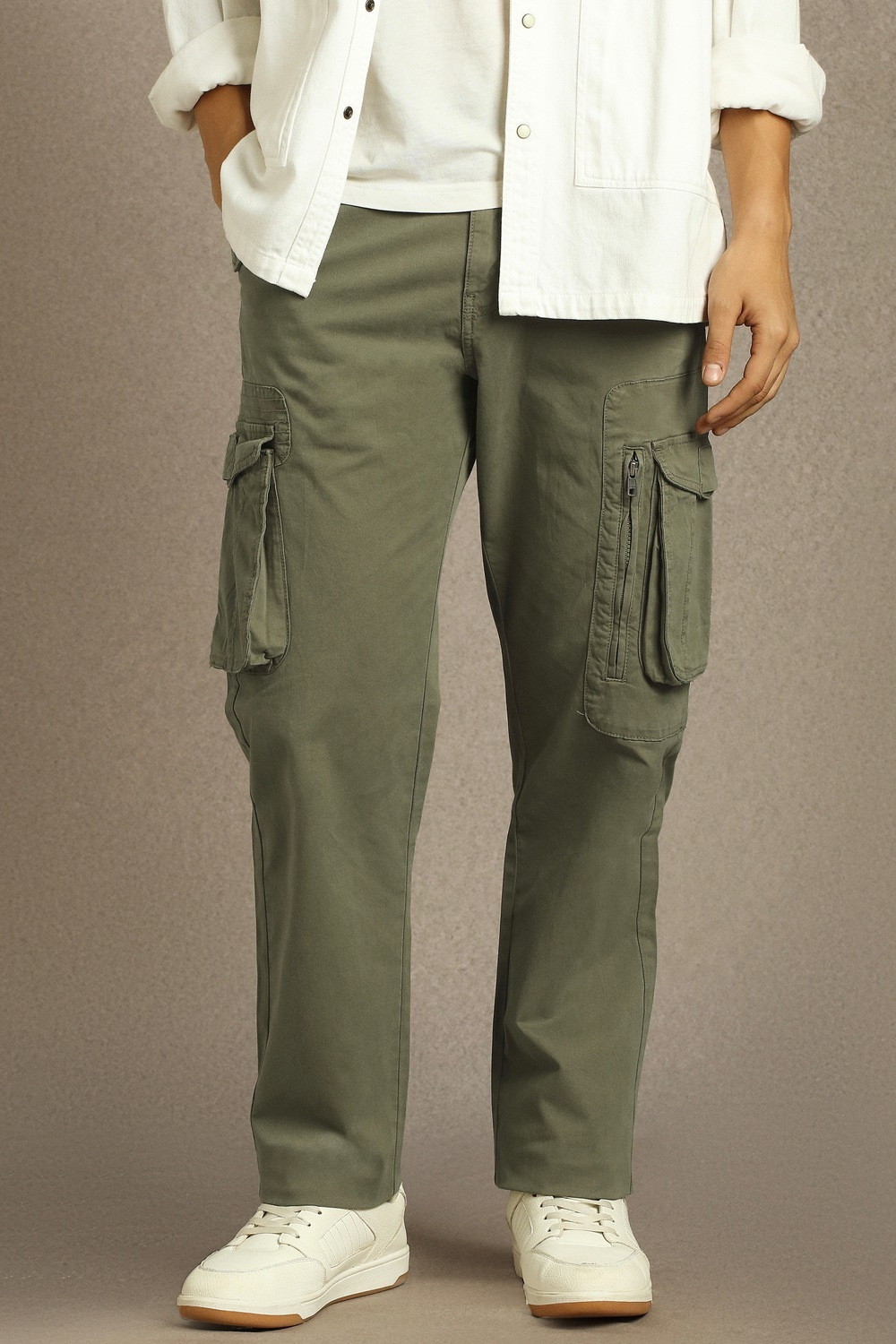 Image of LOUIS PHILIPPE Regular Fit Men Green Trousers