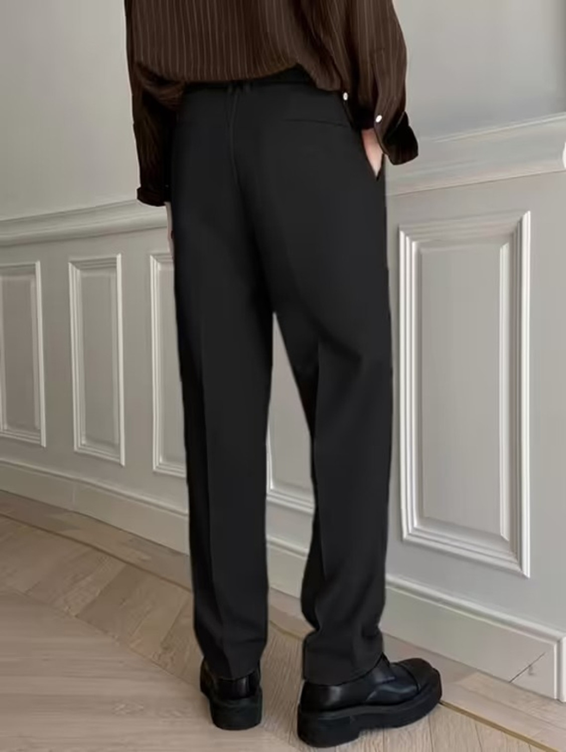 Image of PERISFASHION Straight Fit Men Black Trousers
