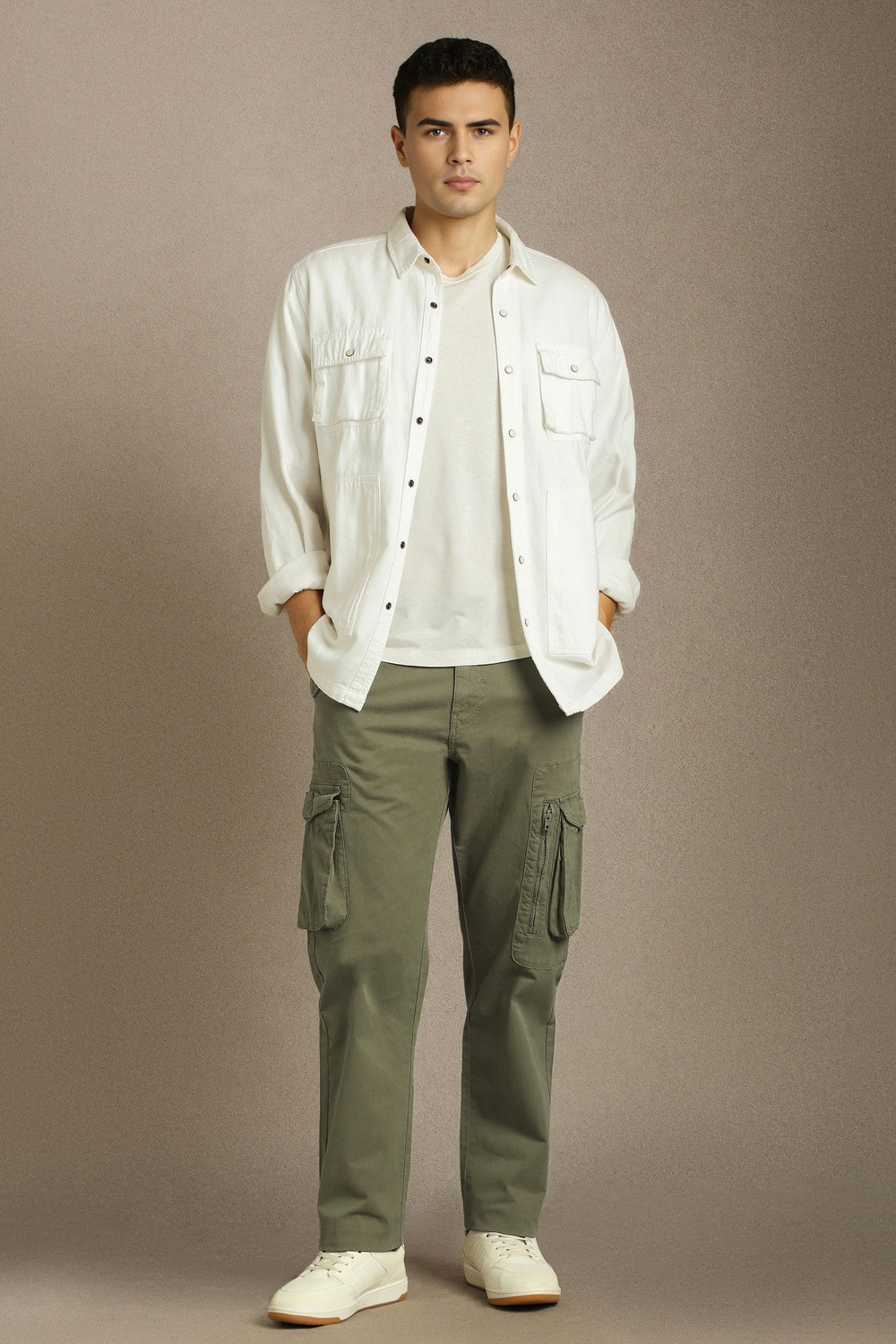 Image of LOUIS PHILIPPE Regular Fit Men Green Trousers