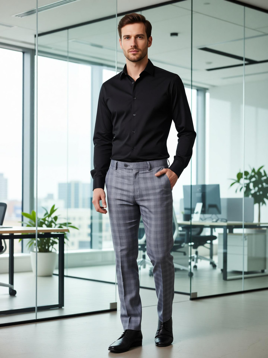 Image of SYLZON Slim Fit Men Grey Trousers