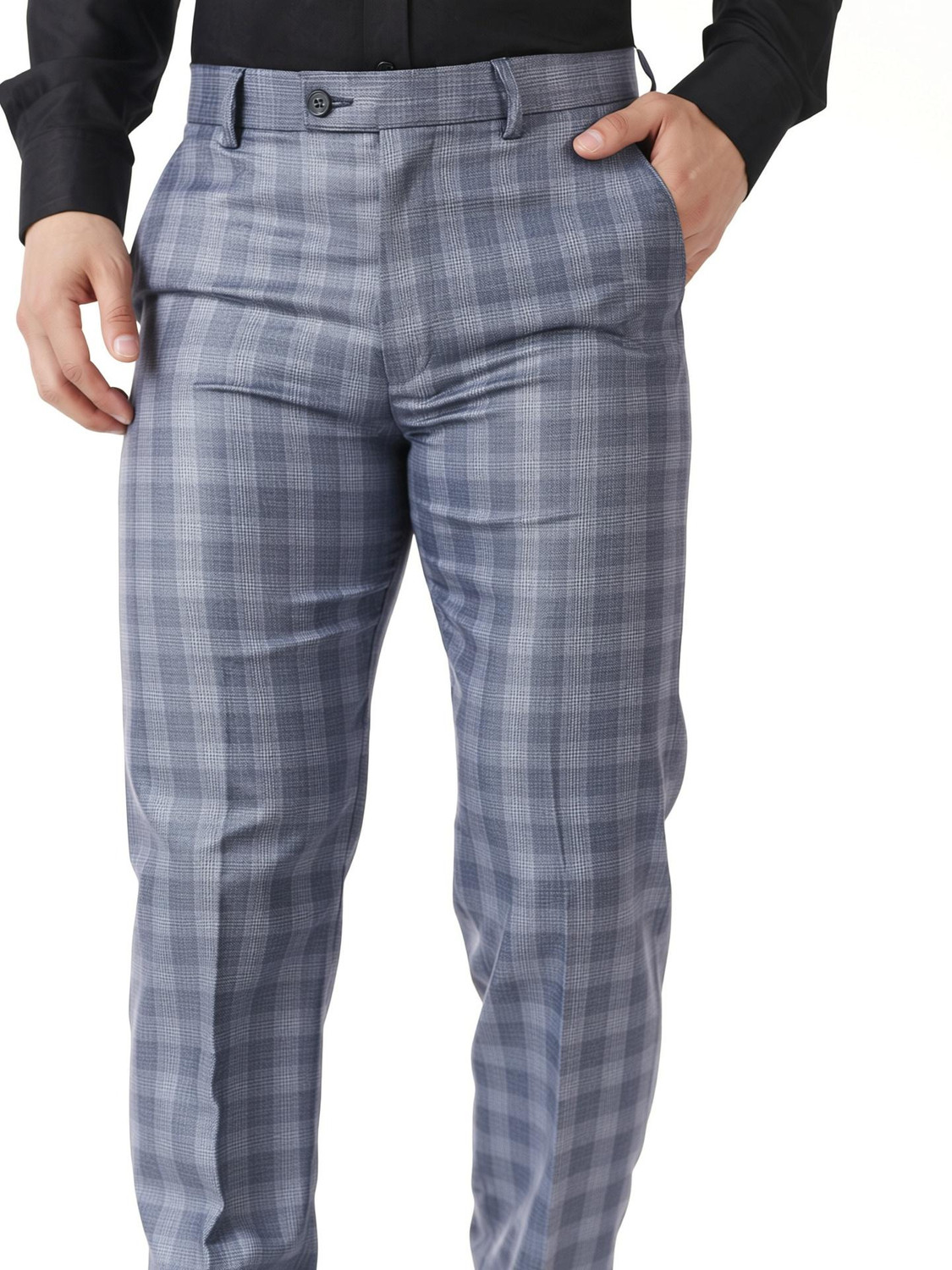 Image of SYLZON Slim Fit Men Grey Trousers
