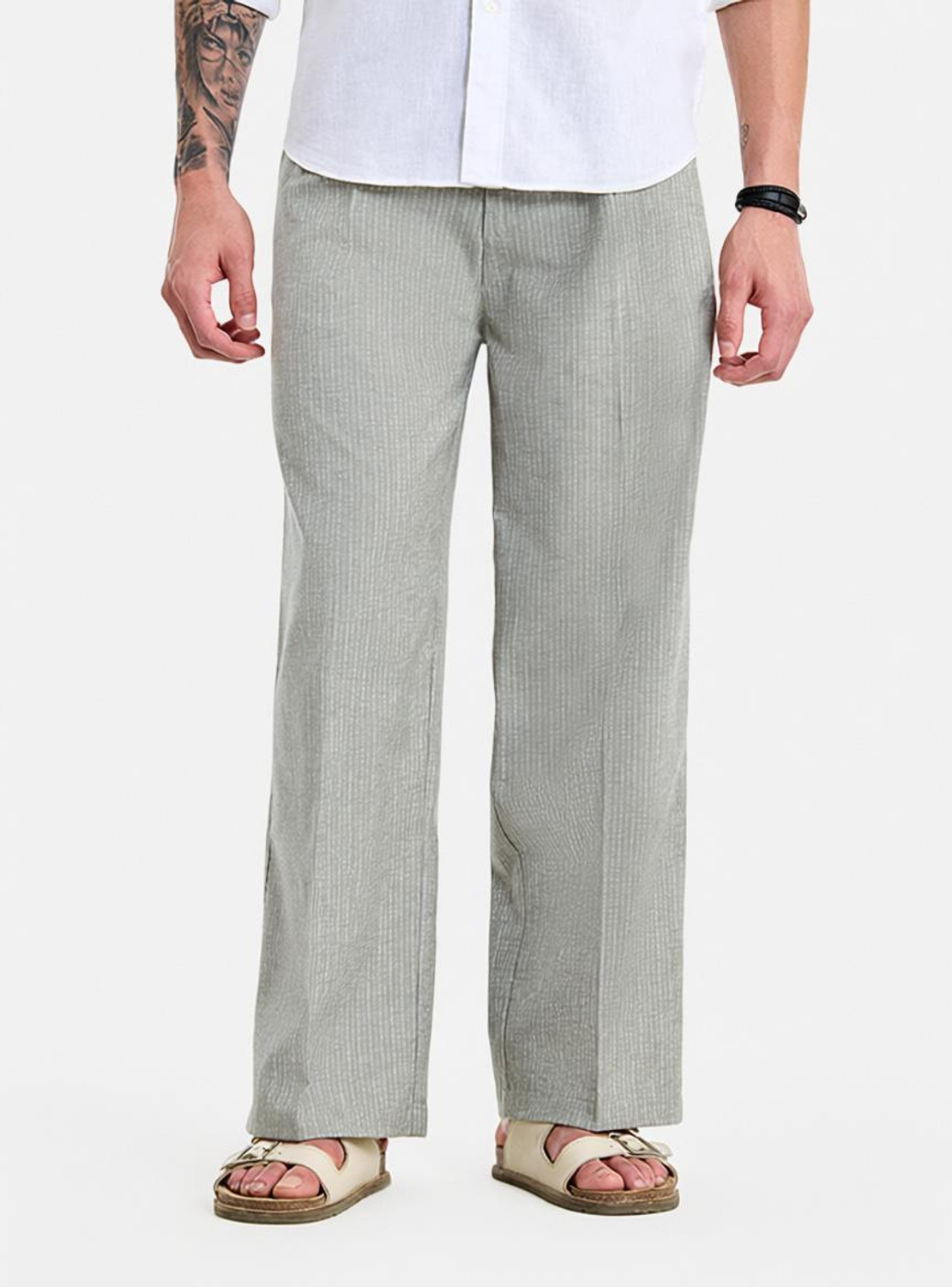 Image of Snitch Men Relaxed Green Polyester Trousers
