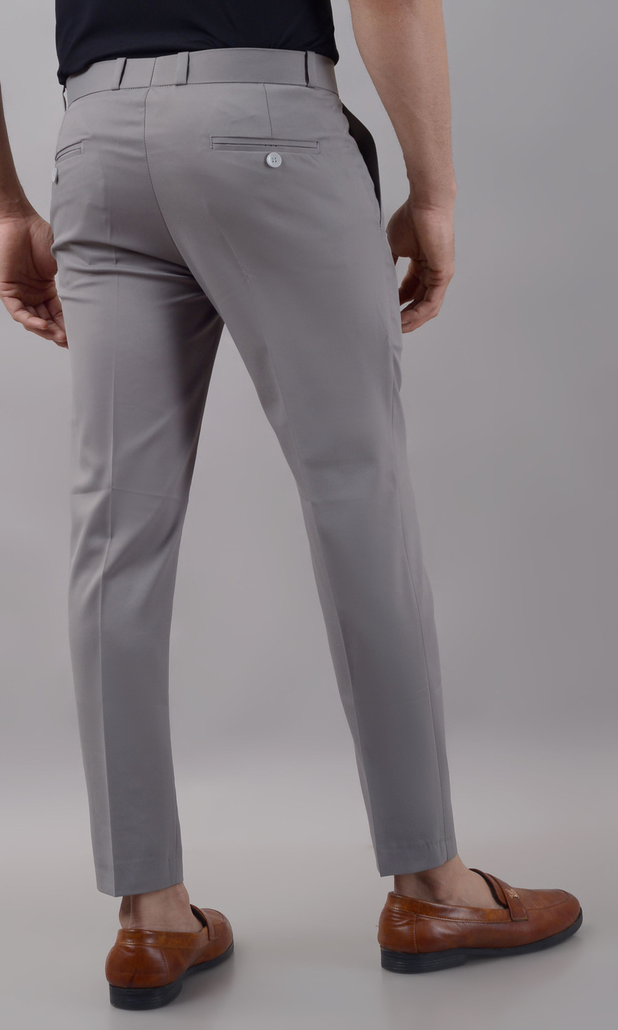 Image of VILLAIN Slim Fit Men Grey Trousers