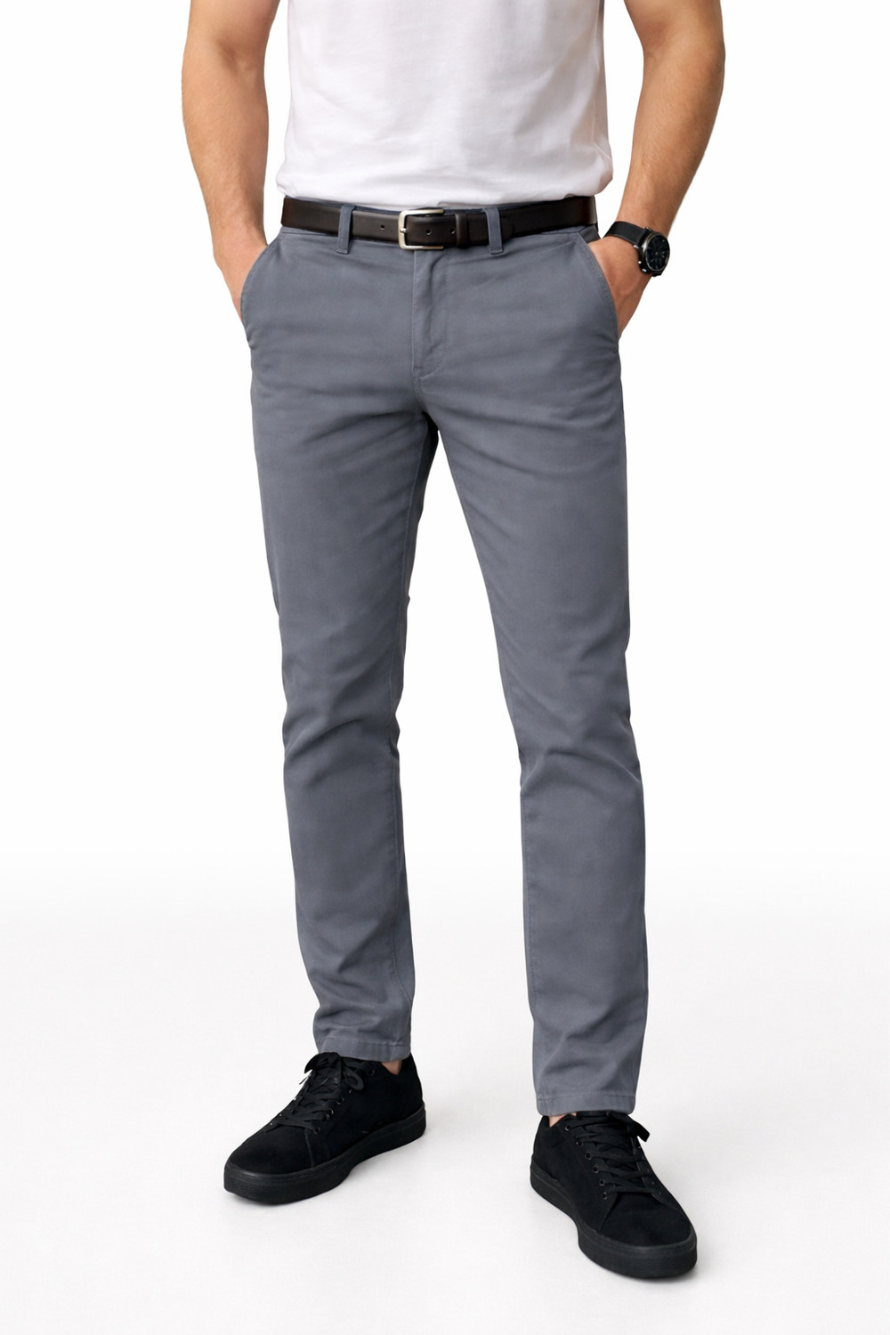 Image of DENRO Slim Fit Men Grey Trousers