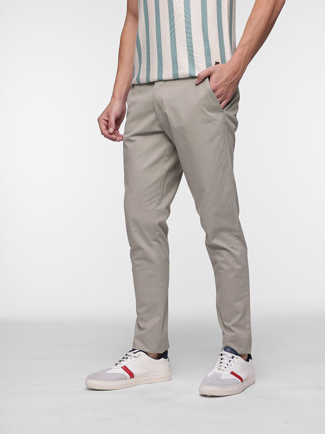 Image of French Connection Slim Fit Men Grey Trousers