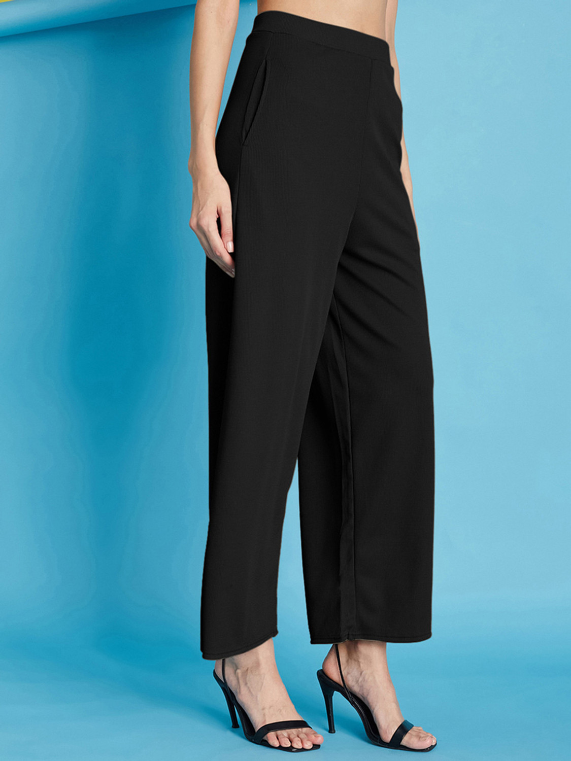 Image of DTR FASHION Flared Women Black Trousers