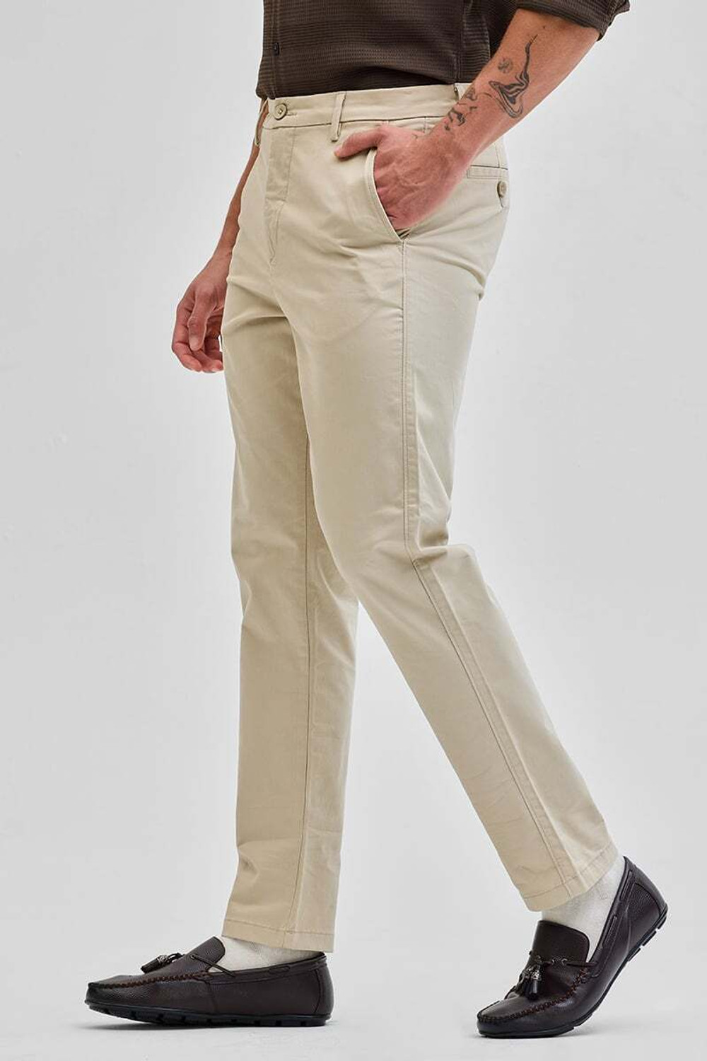 Image of Snitch Slim Fit Men Beige Trousers
