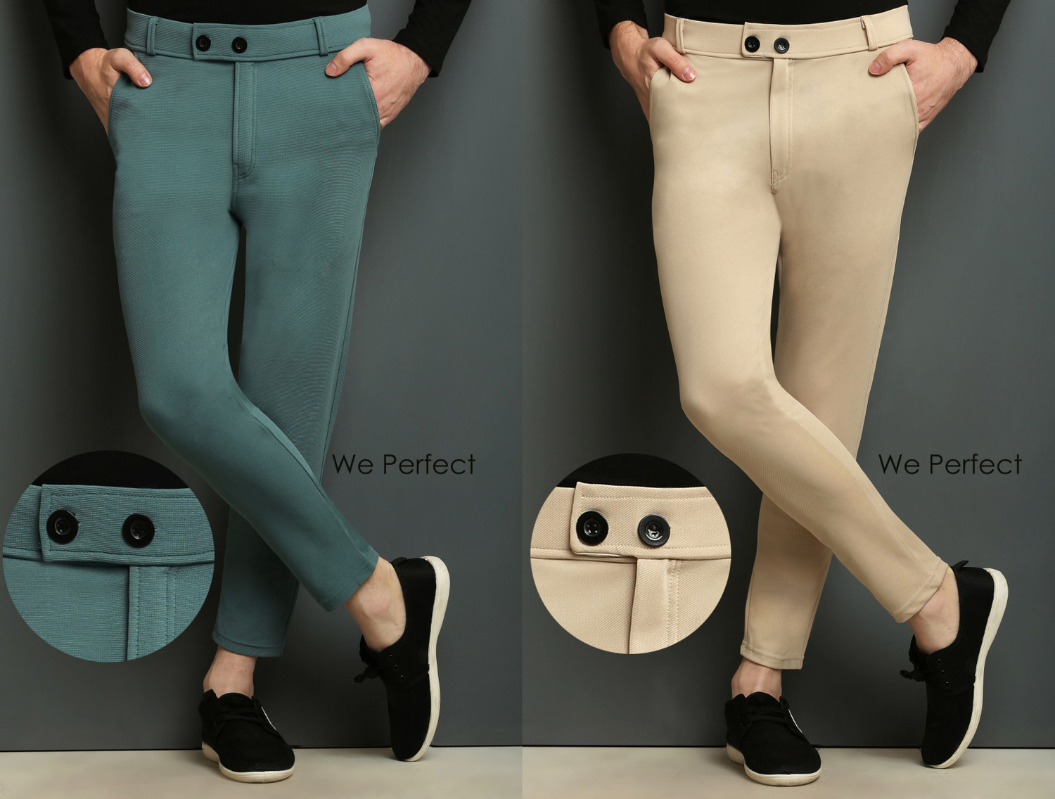 Image of We Perfect Slim Fit Men Blue, Cream Trousers