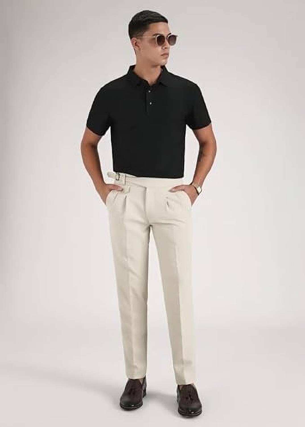 SKENJEL Men Cream Trousers Regular Fit - Image 5