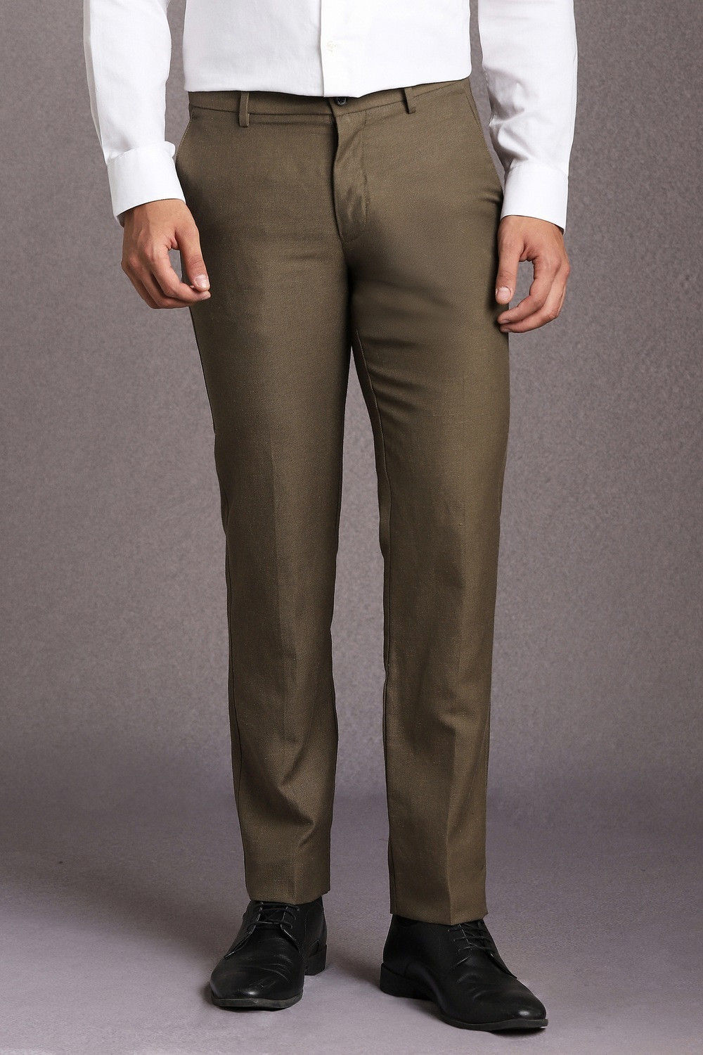 Image of LOUIS PHILIPPE Slim Fit Men Brown Trousers