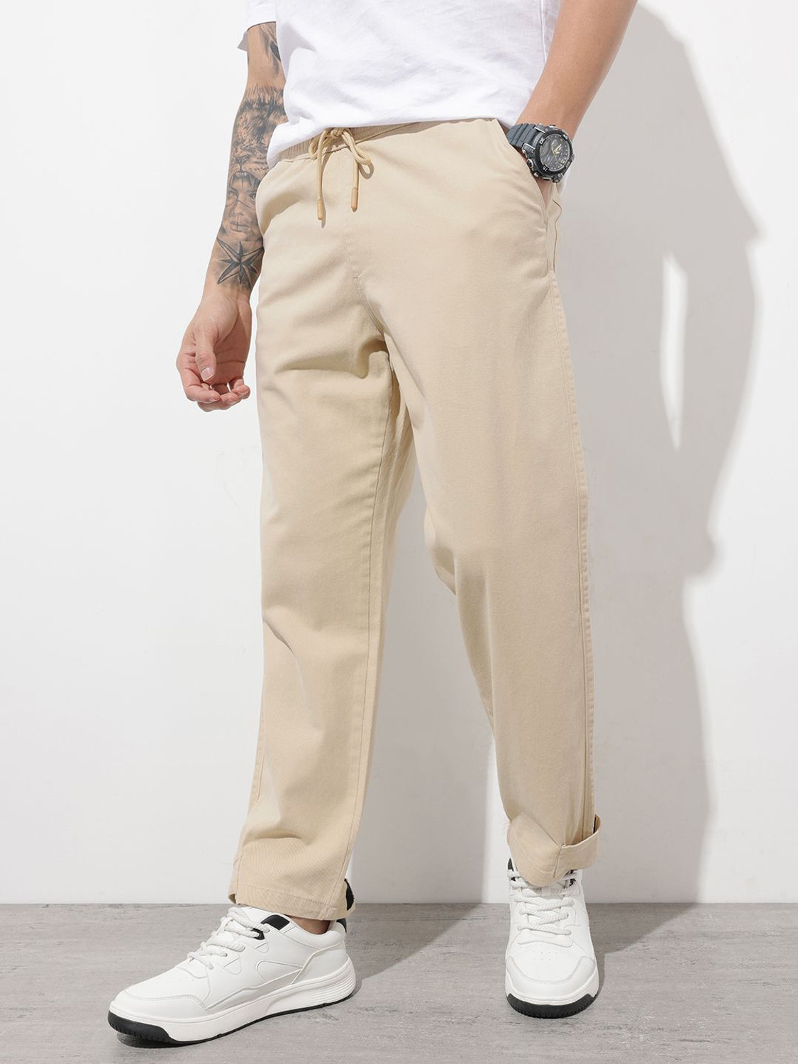 Image of Roadster Relaxed Men Beige Trousers