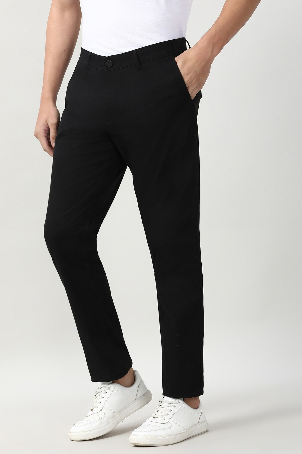 Image of PETER ENGLAND Slim Fit Men Black Trousers