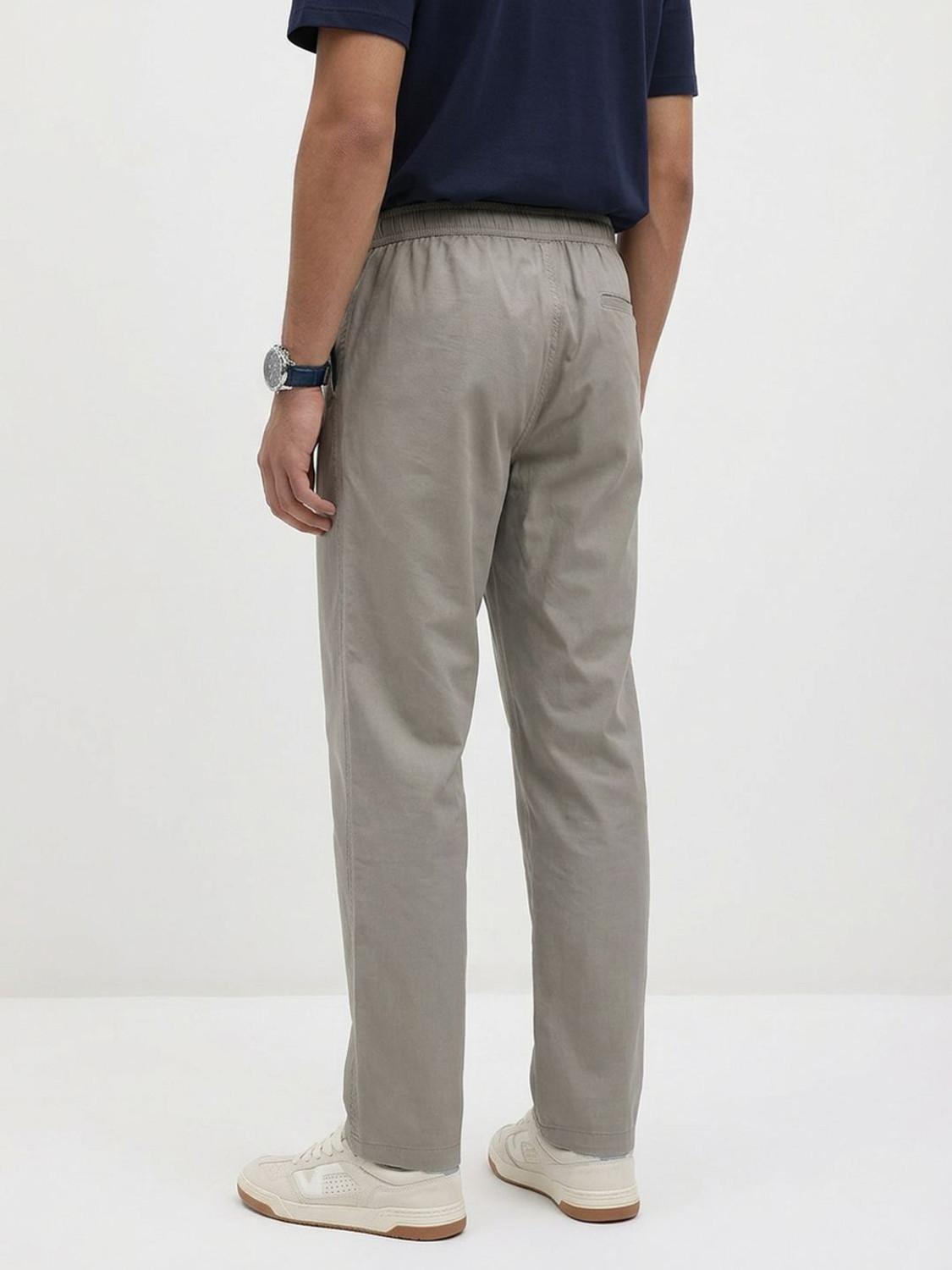 Image of Roadster Pack of 3 Men Straight Fit Grey Pure Cotton Trousers