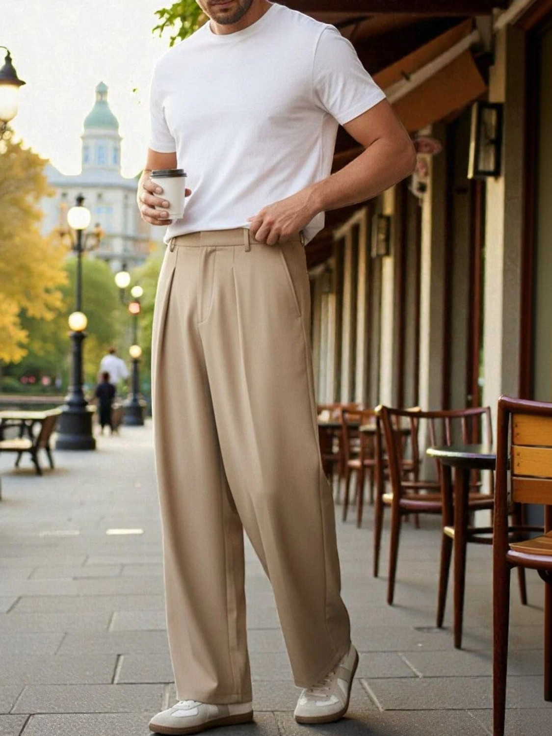 Image of KOTTY Straight Fit Men Beige Trousers