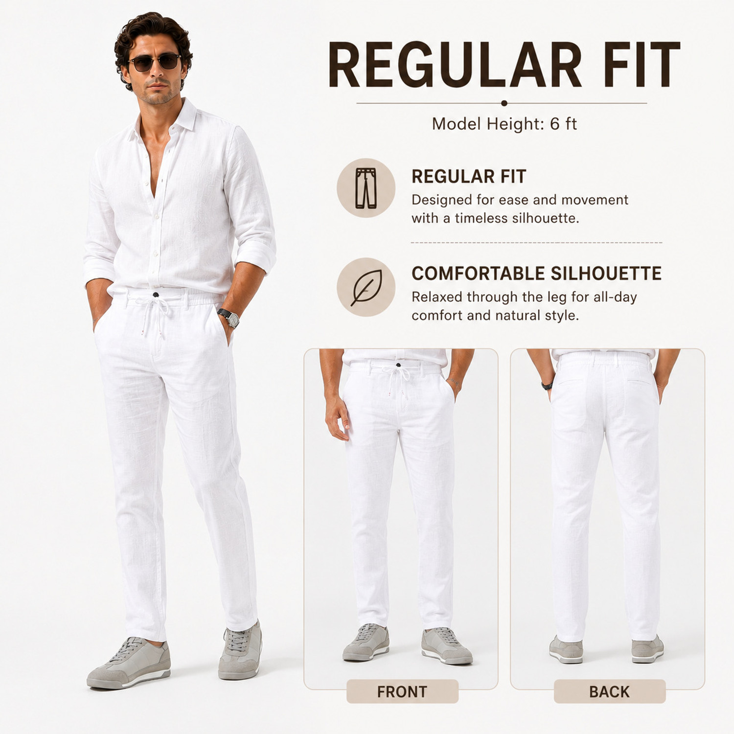 Image of WHISQ Straight Fit Men White Trousers