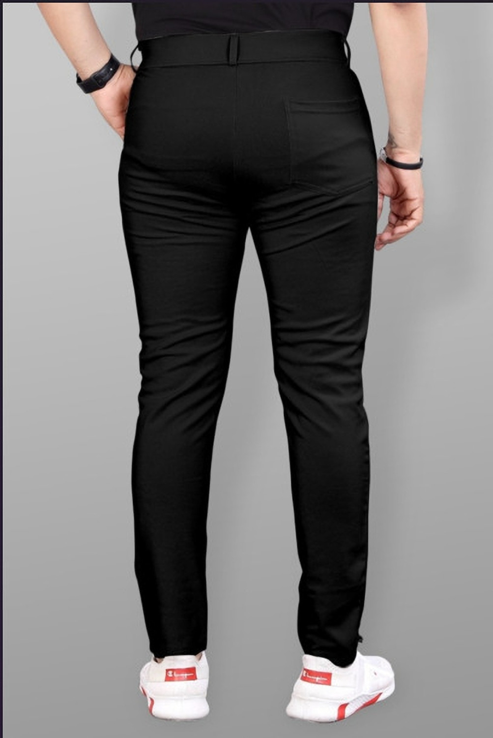 Image of TheMutedThreads Slim Fit Men Grey, Black Trousers