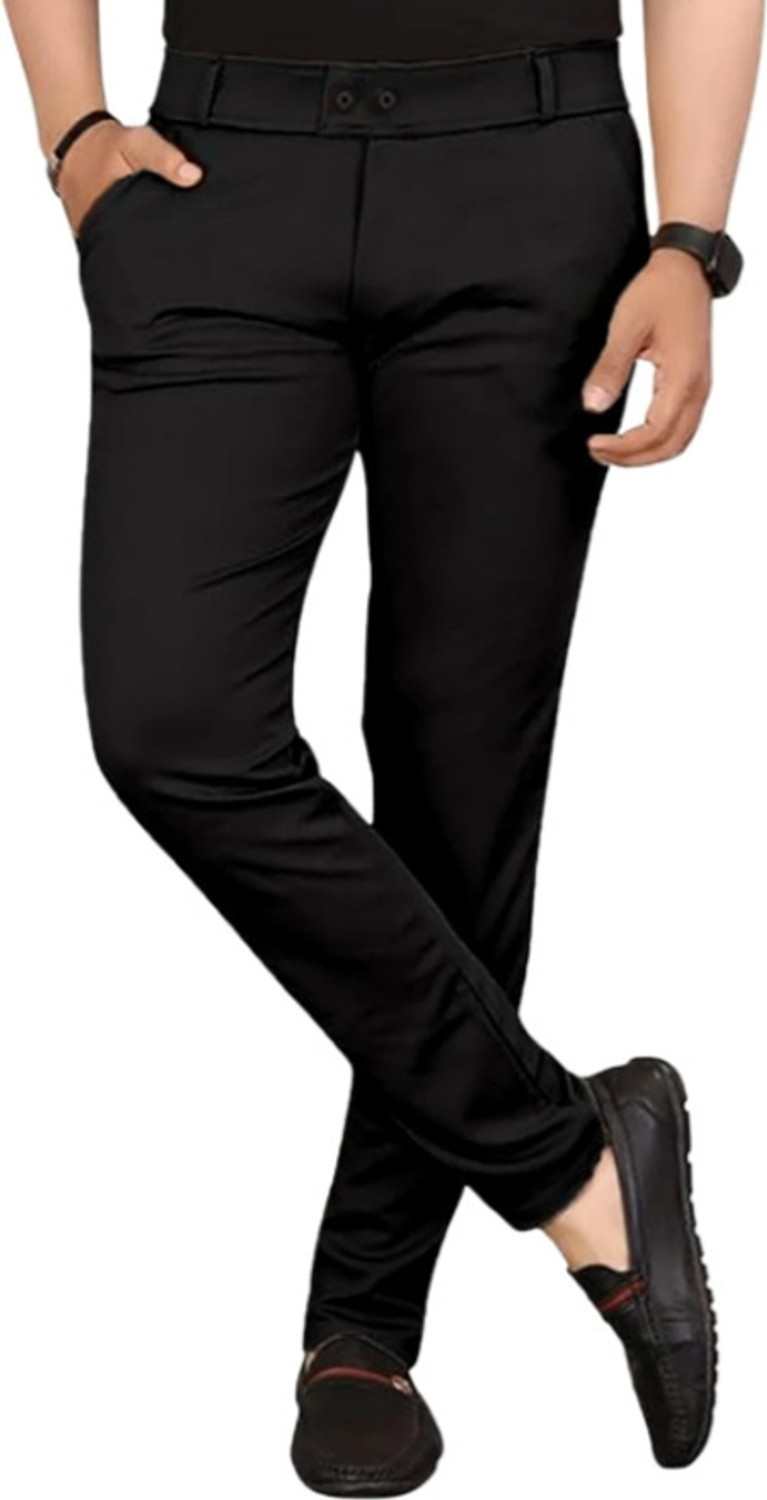 Image of TheMutedThreads Slim Fit Men Grey, Black Trousers