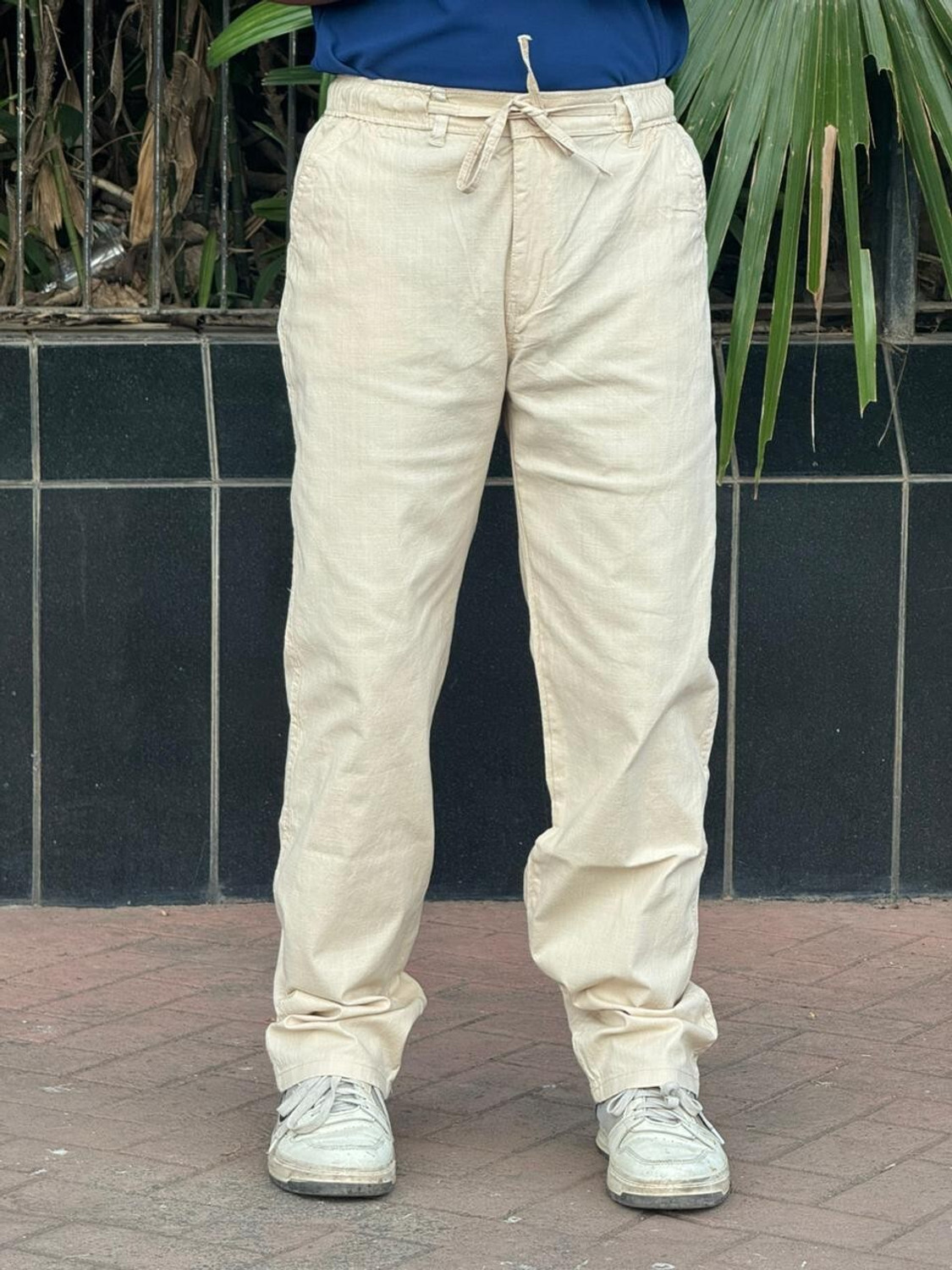 Image of M Q Denim Straight Fit Men Beige Trousers