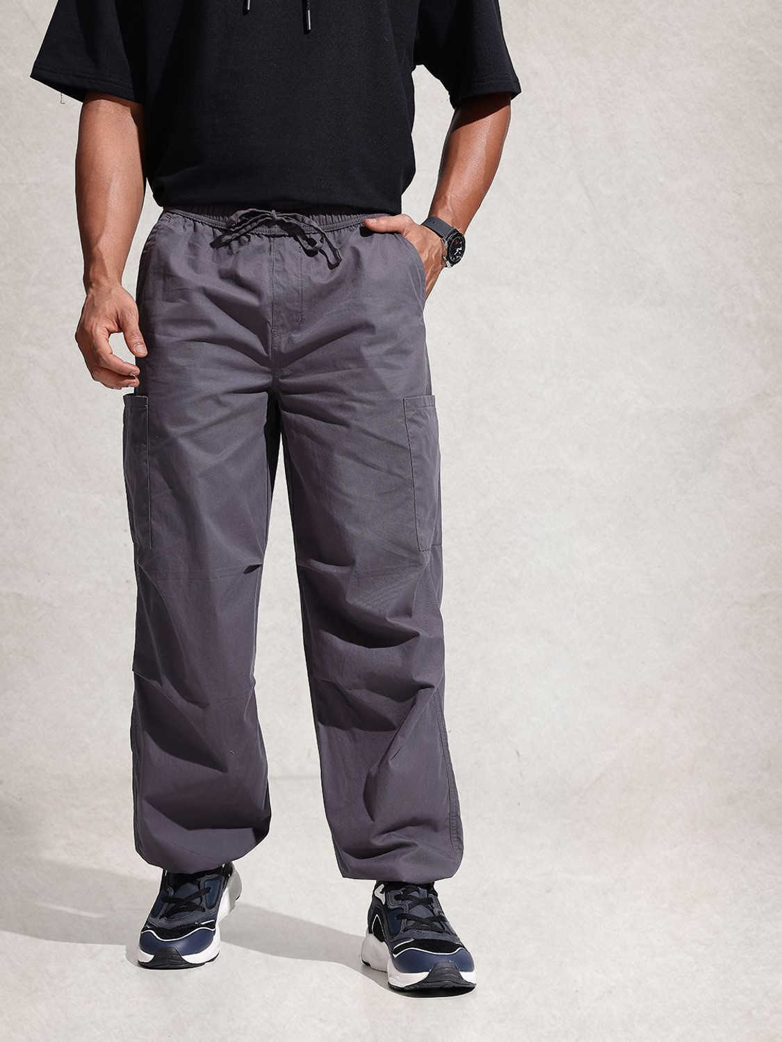 Image of WROGN Loose Fit Men Grey Trousers
