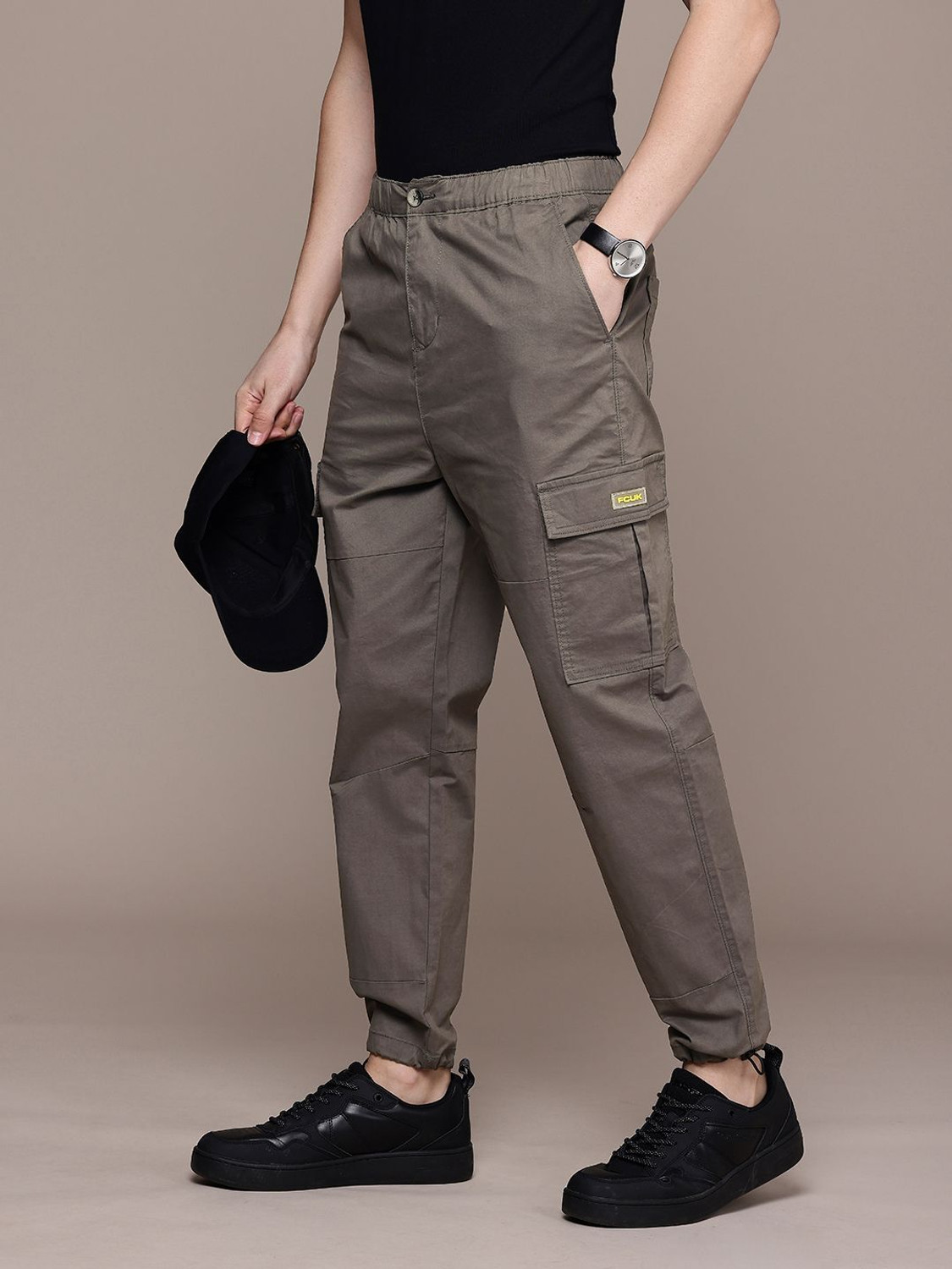 Image of FCUK Regular Fit Men Grey Trousers