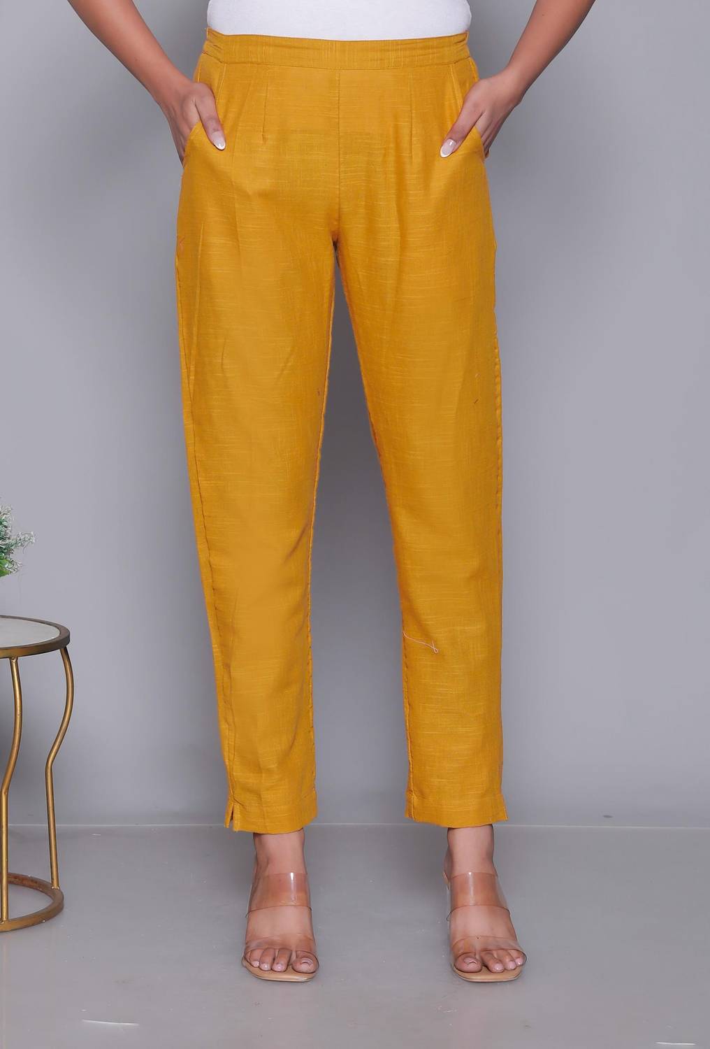 AAVONI Straight Fit Women Yellow Trousers