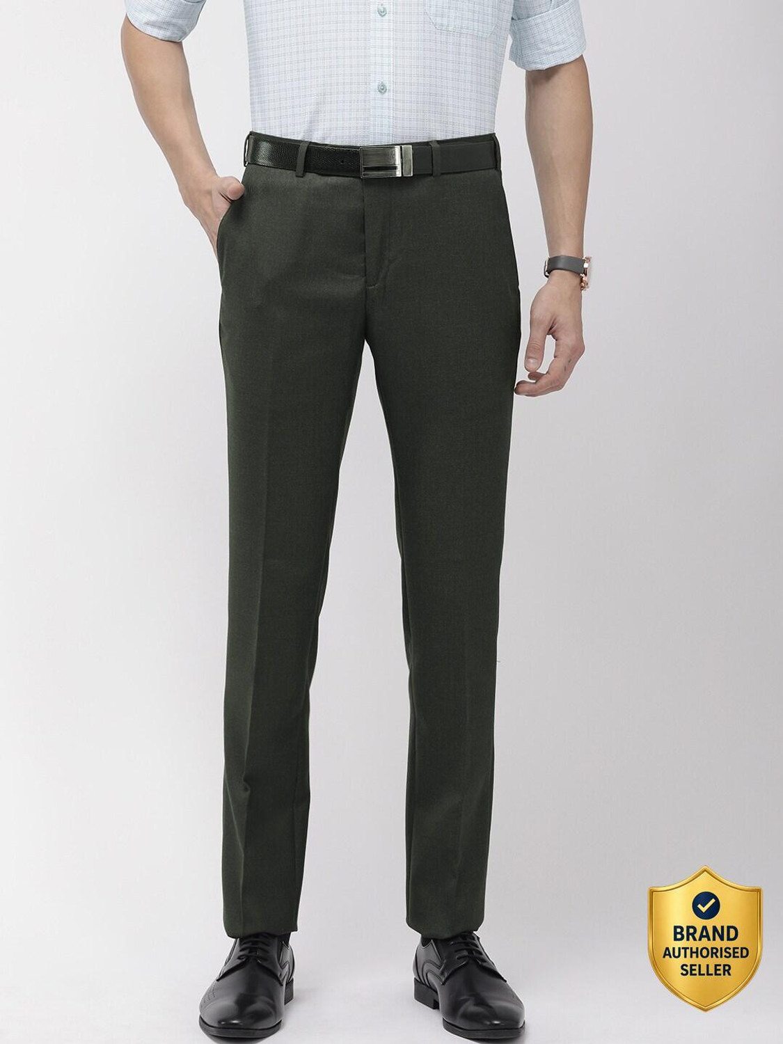 Image of Raymond Slim Fit Men Dark Green Trousers