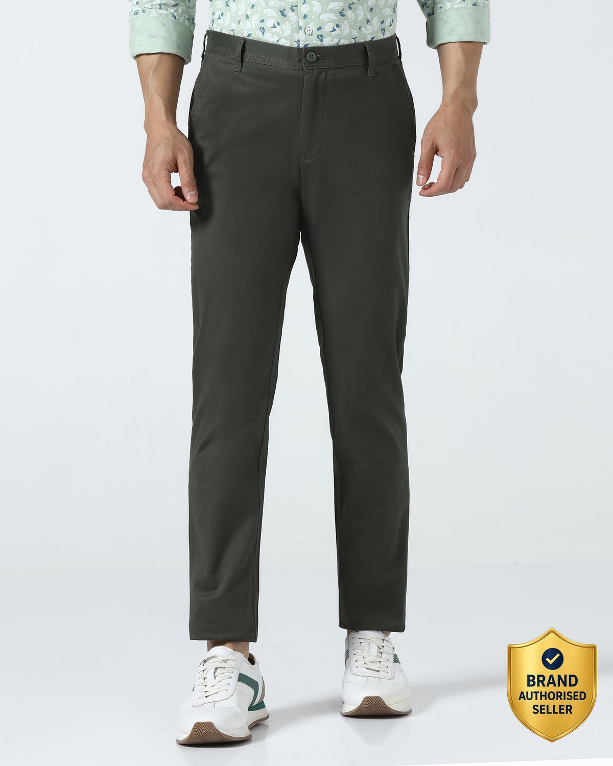 Image of Blackberrys Regular Fit Men Dark Green Trousers