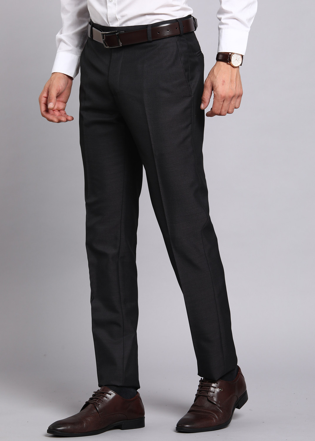 Image of Raymond Slim Fit Men Grey Trousers