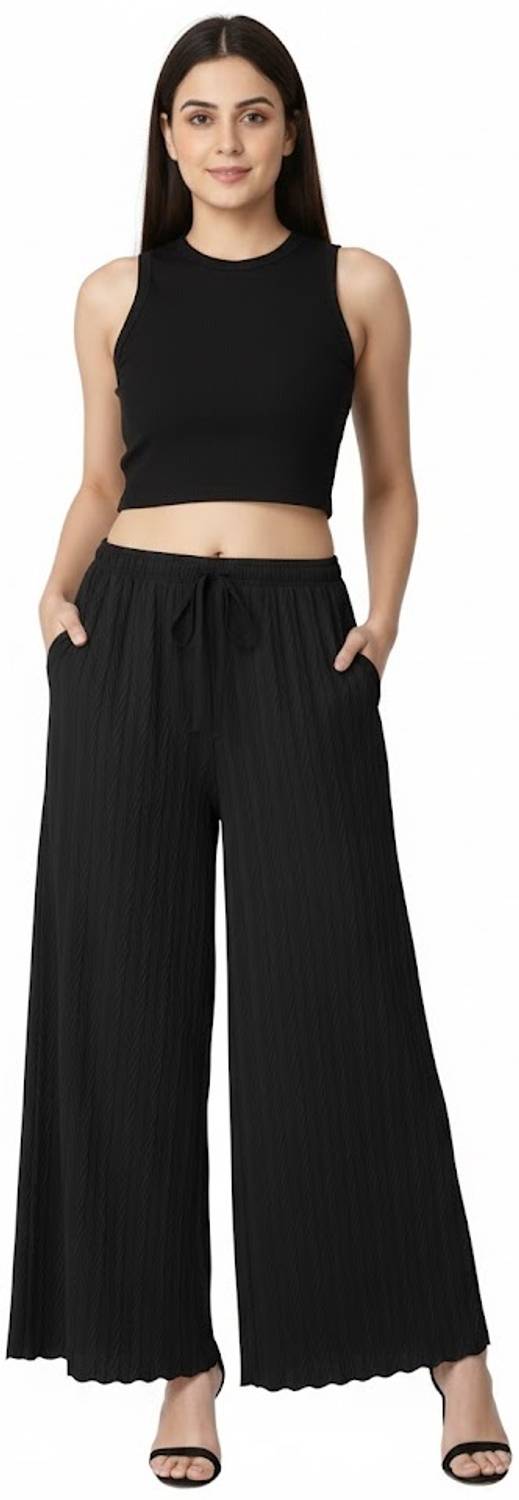 Amazplus Flared Women Black Trousers