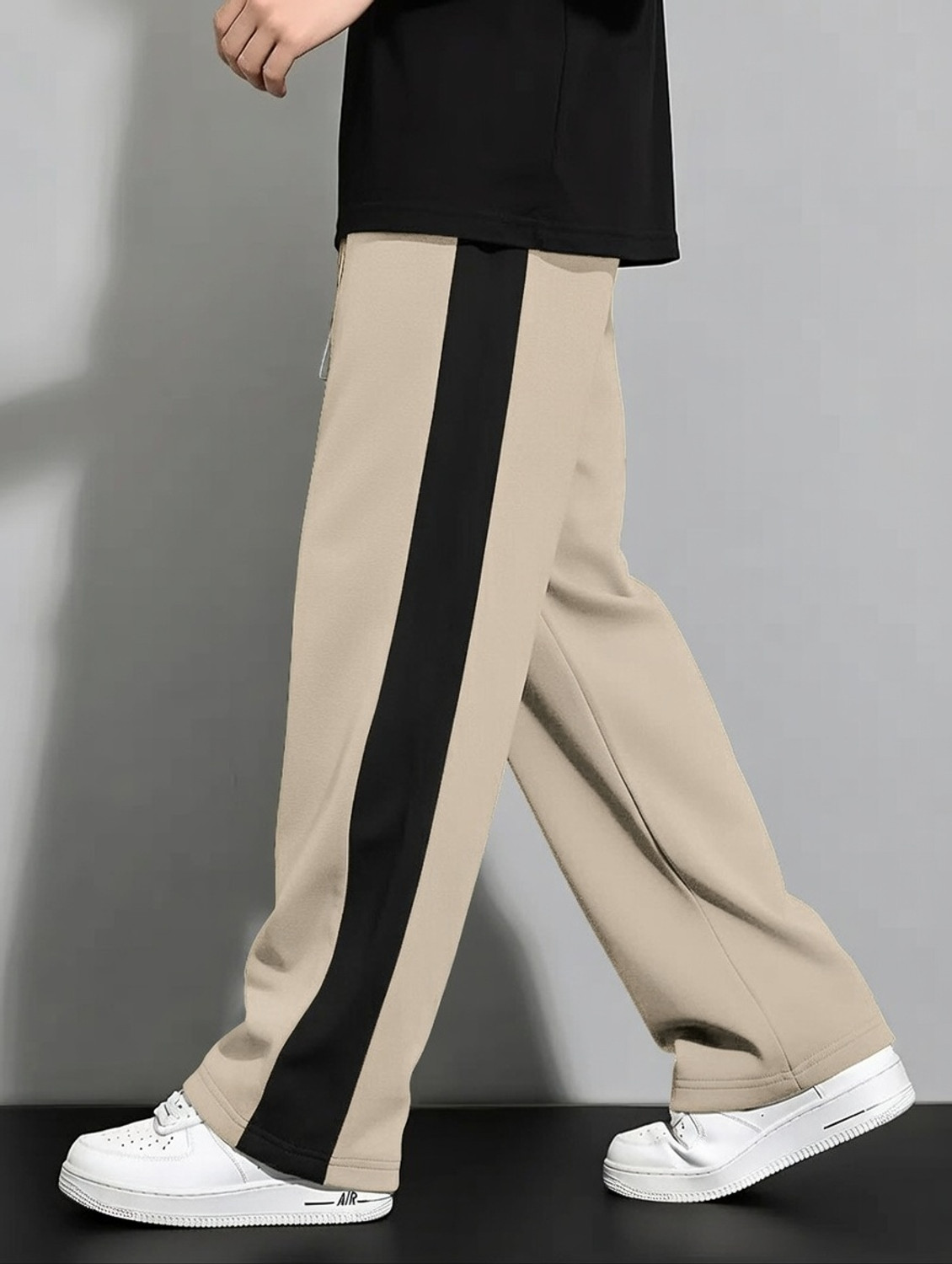 Image of FABBAZE Loose Fit Men Beige Trousers