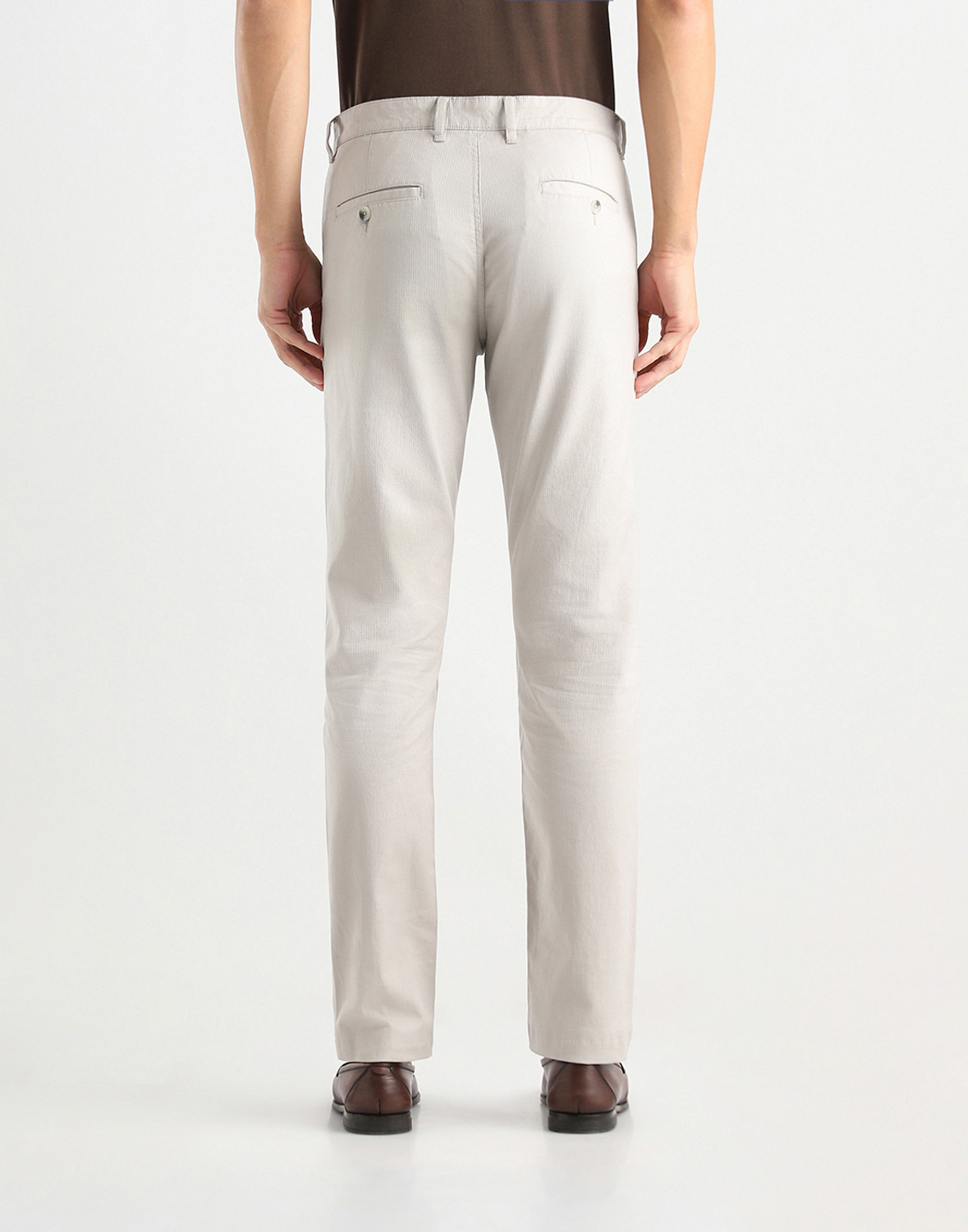 Image of VAN HEUSEN SPORT Men Slim Fit Cream Cotton Blend Trousers