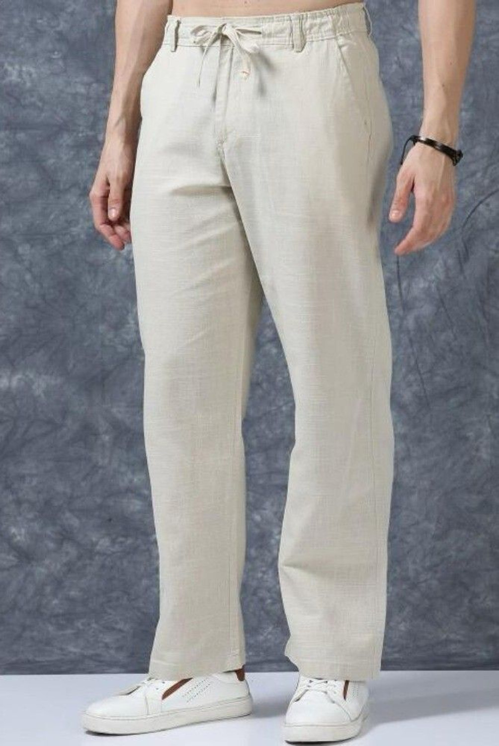 Image of M Q Straight Fit Men Cream Trousers