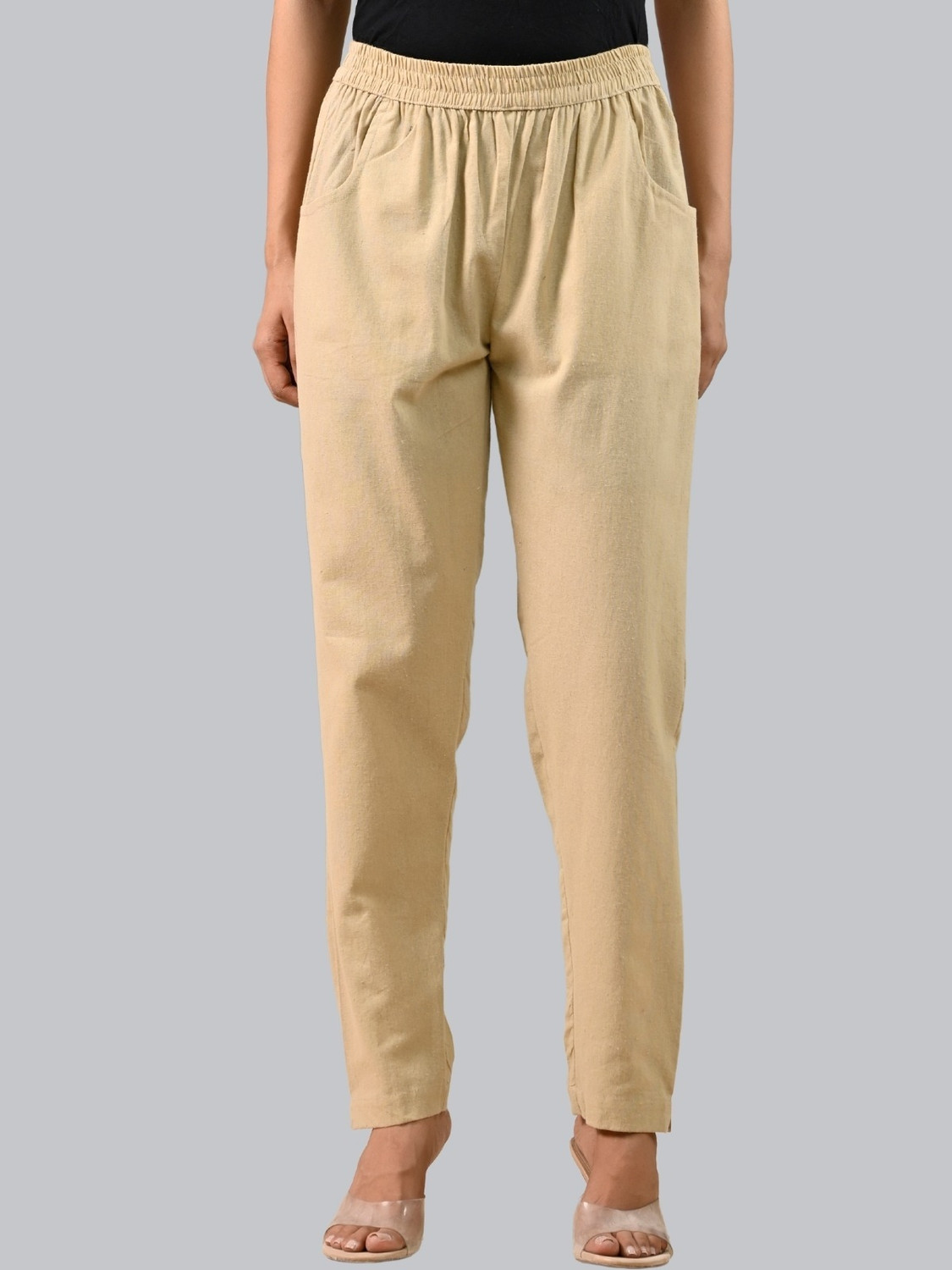 Image of HouseOfCommon Regular Fit Women Beige Trousers