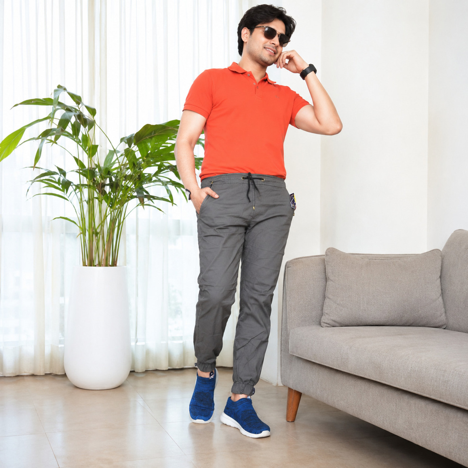 Image of QFA Regular Fit Men Grey Trousers